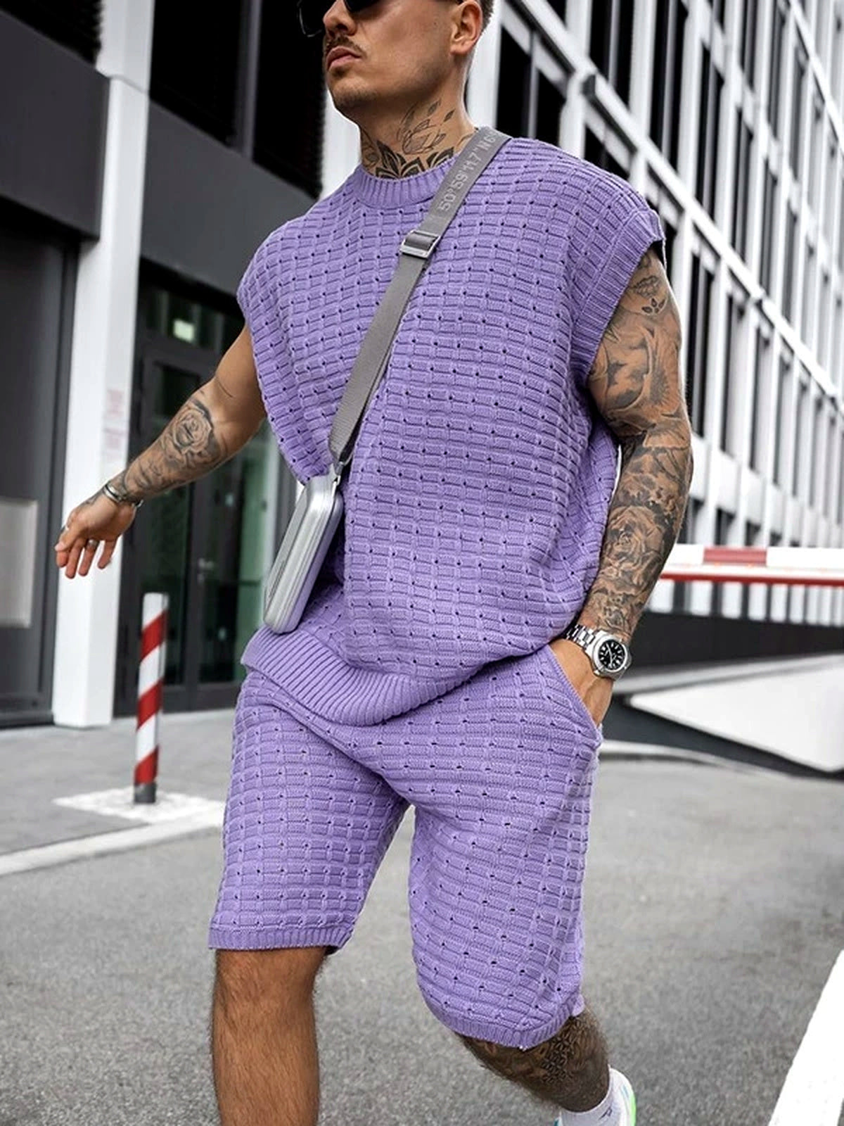 Men's Lyocell Cotton Casual Bermuda Shorts Elastic Waist Summer Shorts in Gray - product view
