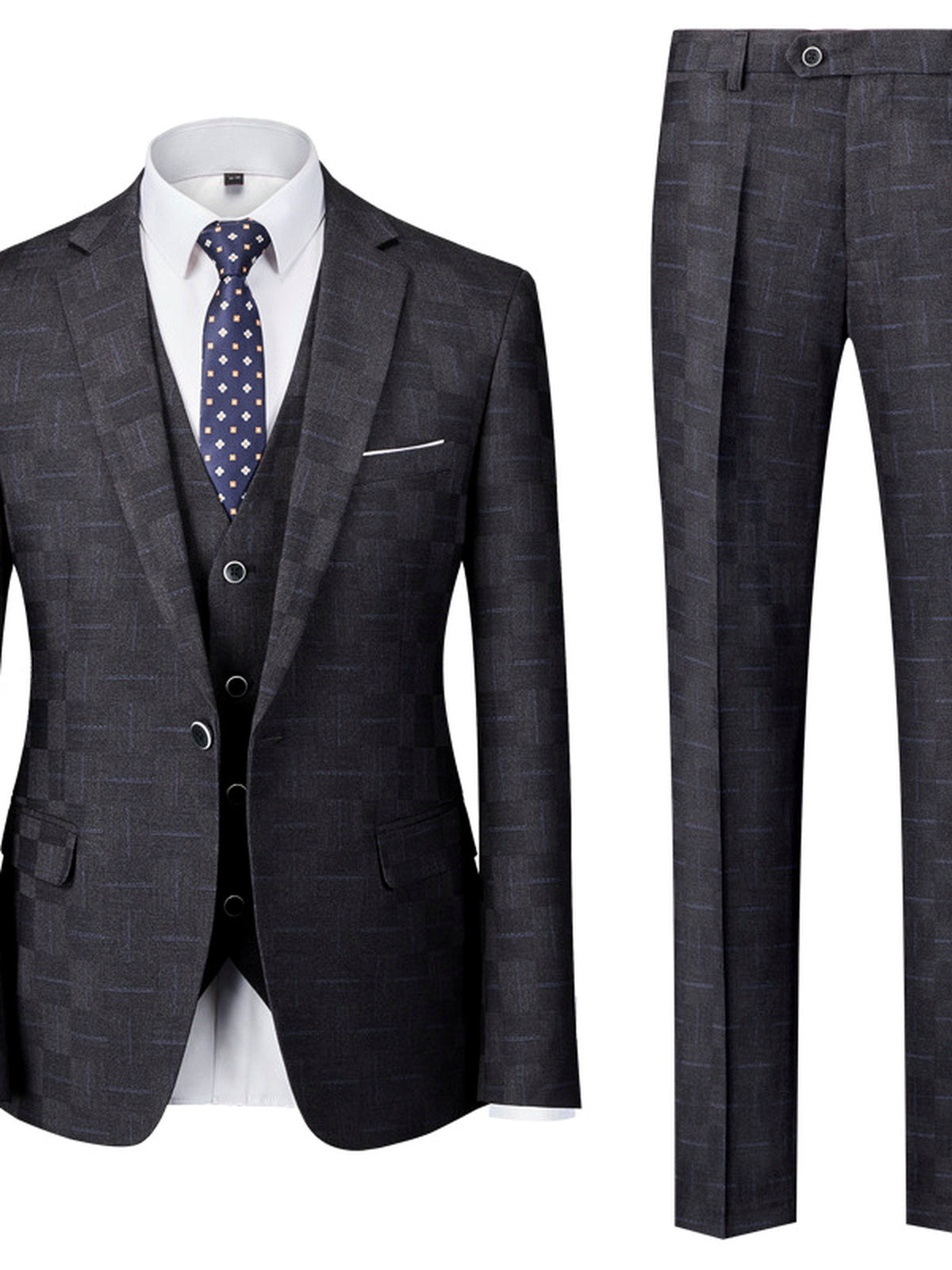 Men's Lightweight Business Blazer and Pants Set Casual Suit Outfit in Black - product view