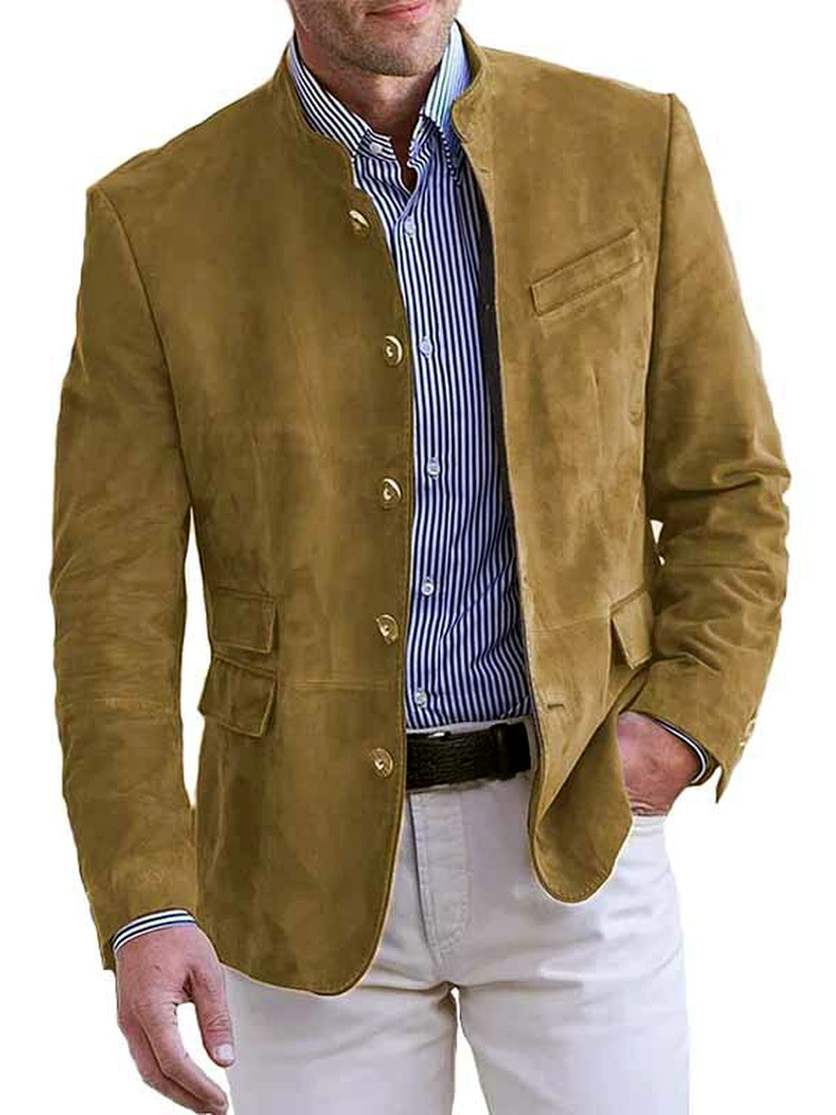 Men's Long Sleeve Blazer Casual Winter in Khaki - product view