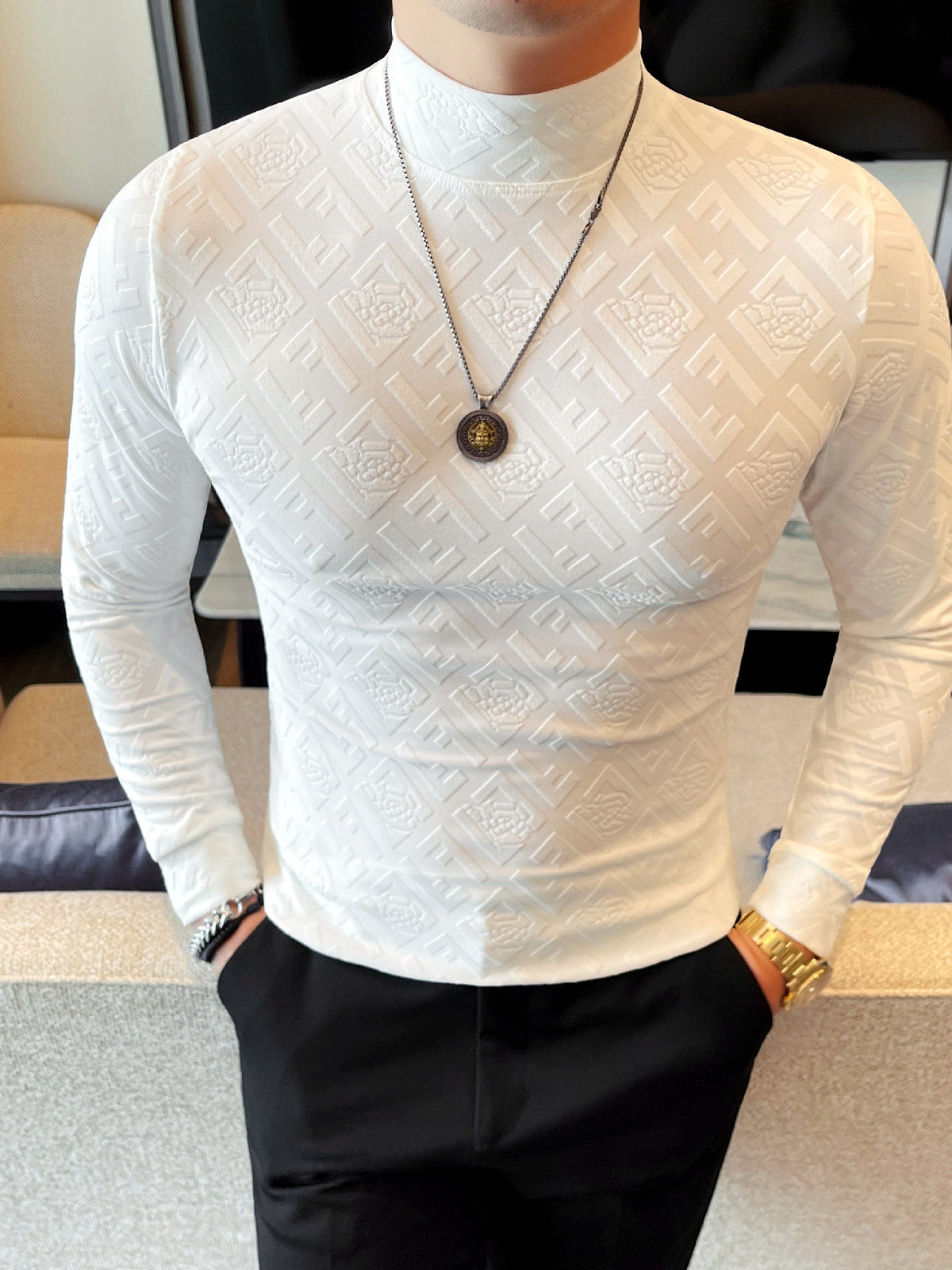 Men's Quick-Dry Henley Short Sleeve T-Shirt in White - product view