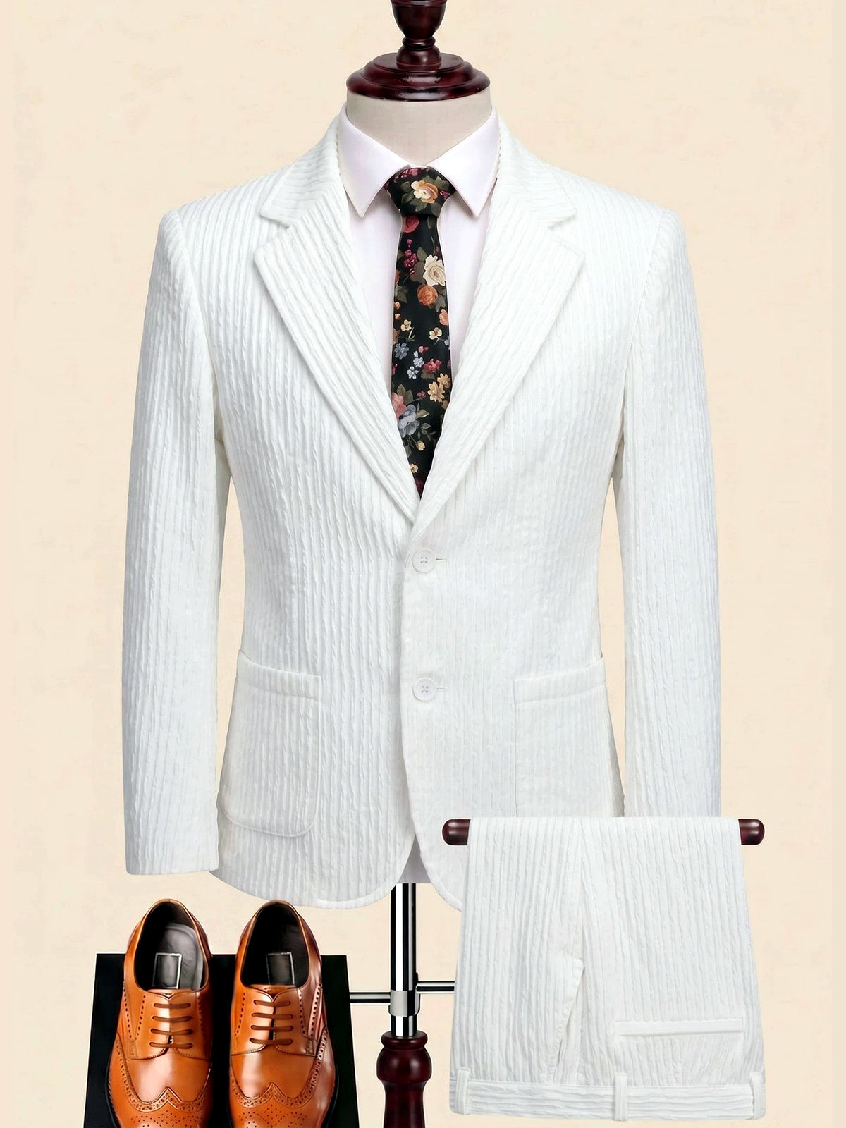 Men's Lightweight Business Blazer and Pants Set Casual Suit Outfit in White - product view