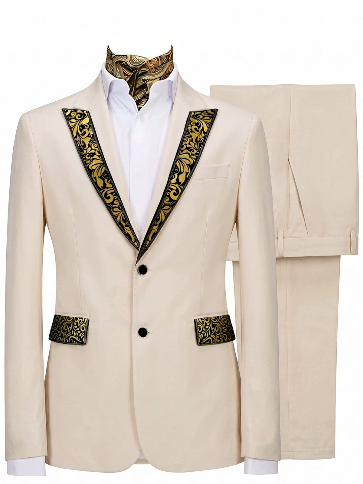 Men's Jacquard Blazer Suit Jacket One Button Party Banquet Formal Outfit in Apricot - product view