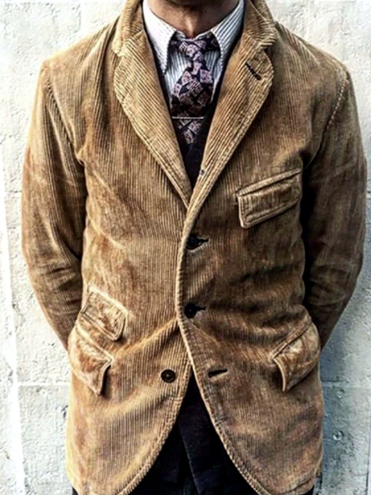 Men's Lapel Collar Solid Color Woven Long Sleeve Blazer Casual Spring and Fall in Yellow - product view