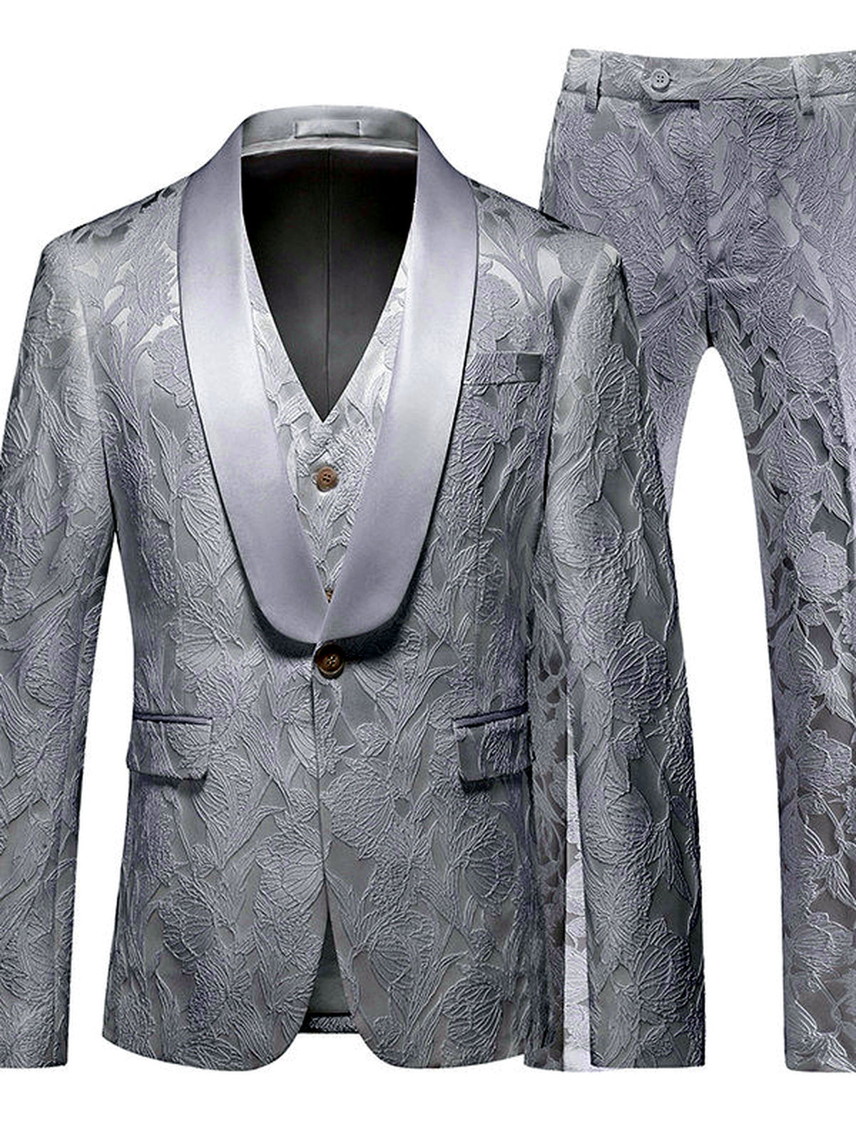 Men's Jacquard Blazer Suit Jacket One Button Party Banquet Formal Outfit in White - product view