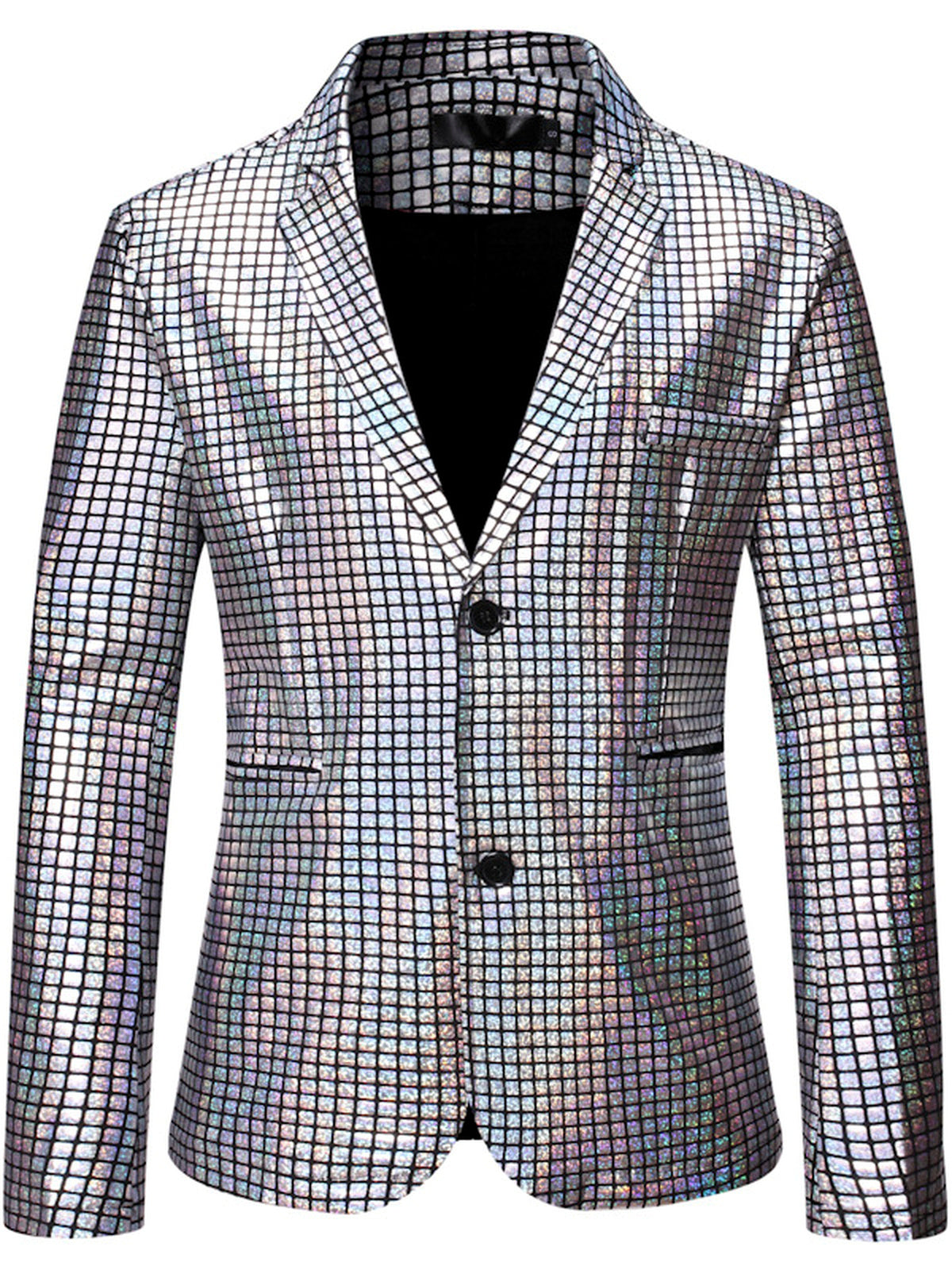 Men's Plaid Long Sleeve Blazer for Everyday Smart-Casual Wear in Gray - product view