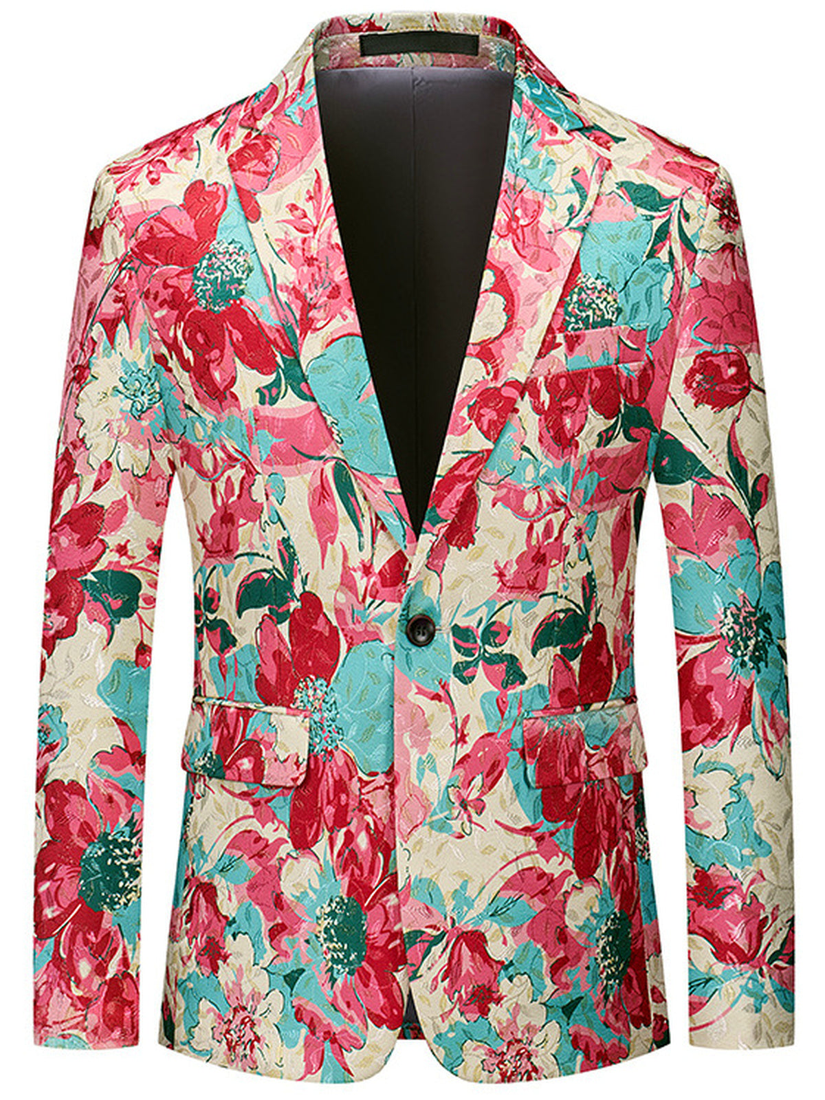 Men's Jacquard Blazer Suit Jacket One Button Party Banquet Formal Outfit in Multicolor - product view
