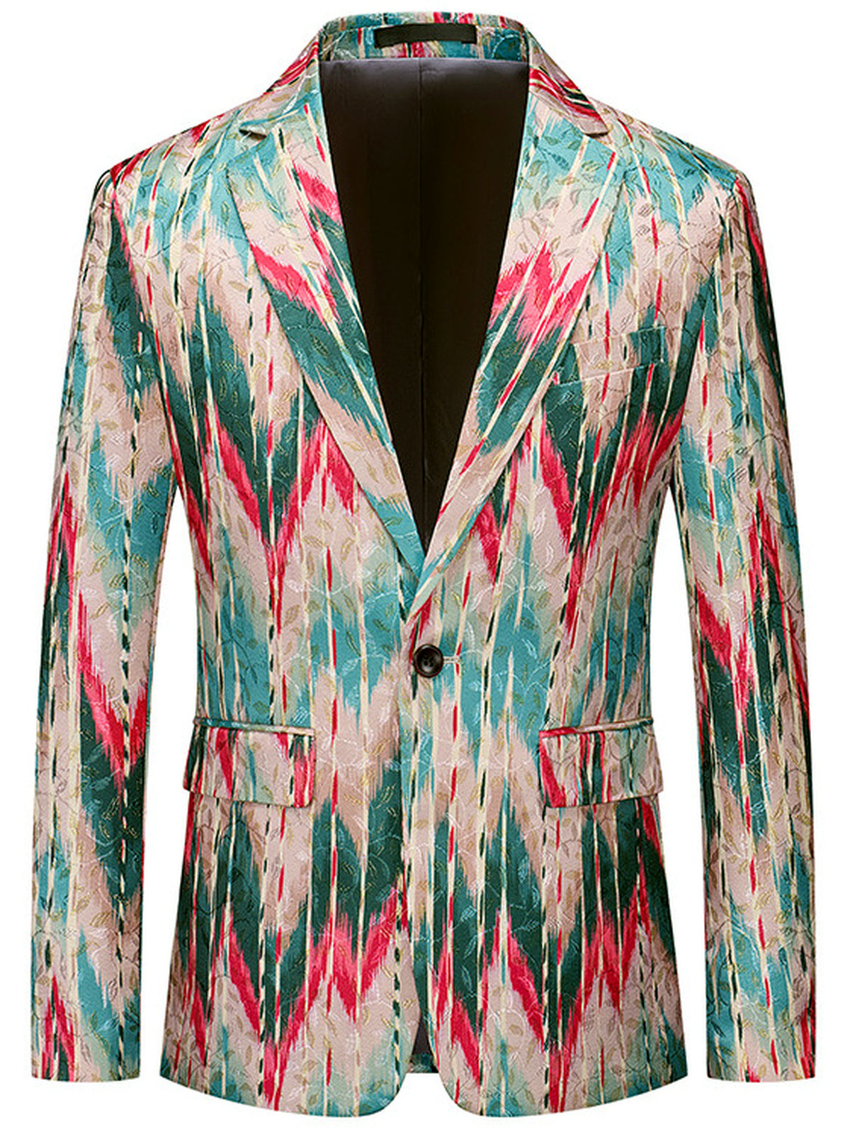 Men's Jacquard Blazer Suit Jacket One Button Party Banquet Formal Outfit in Multicolor - product view