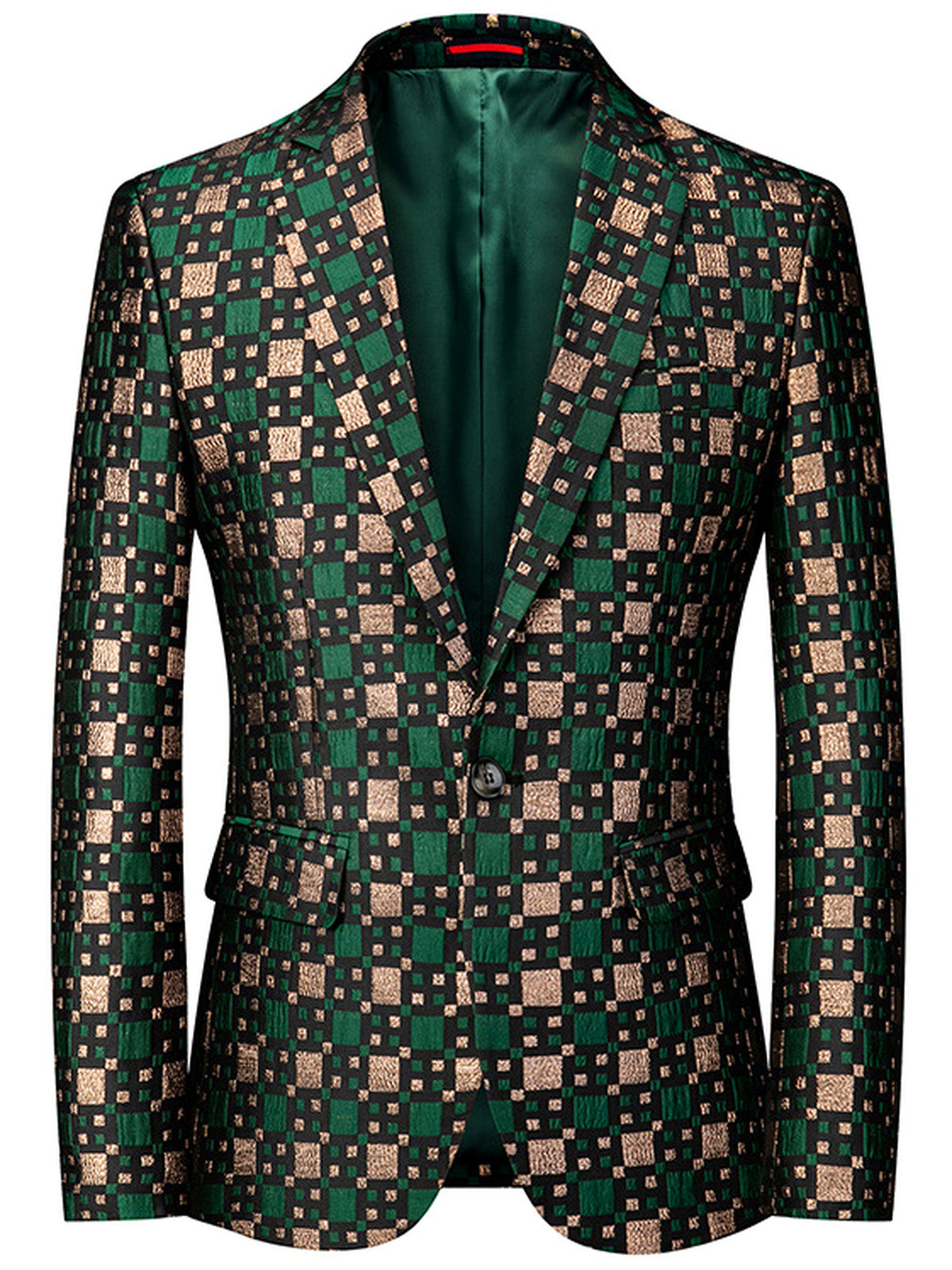 Men's Jacquard Blazer Suit Jacket One Button Party Banquet Formal Outfit in Green - product view