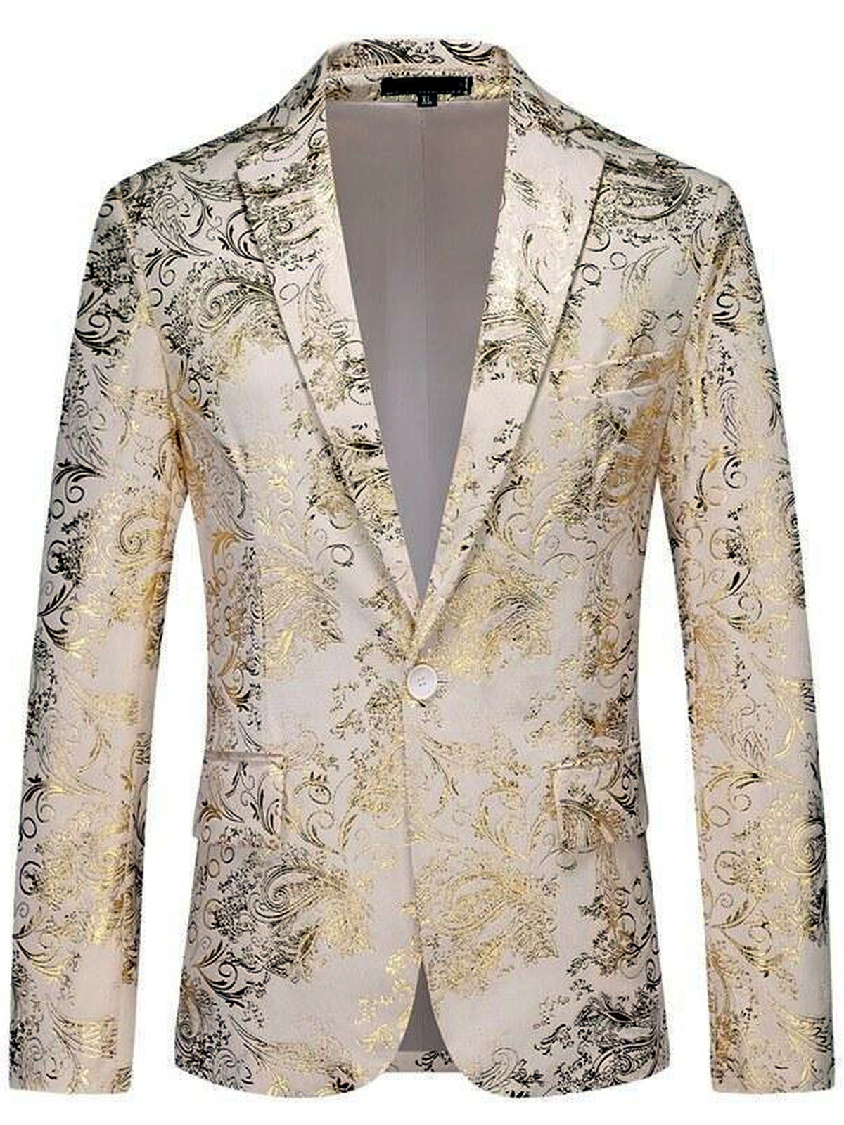 Men's Printed Slim Fit Single-Breasted Blazer for Everyday Smart-Casual Wear in White - product view