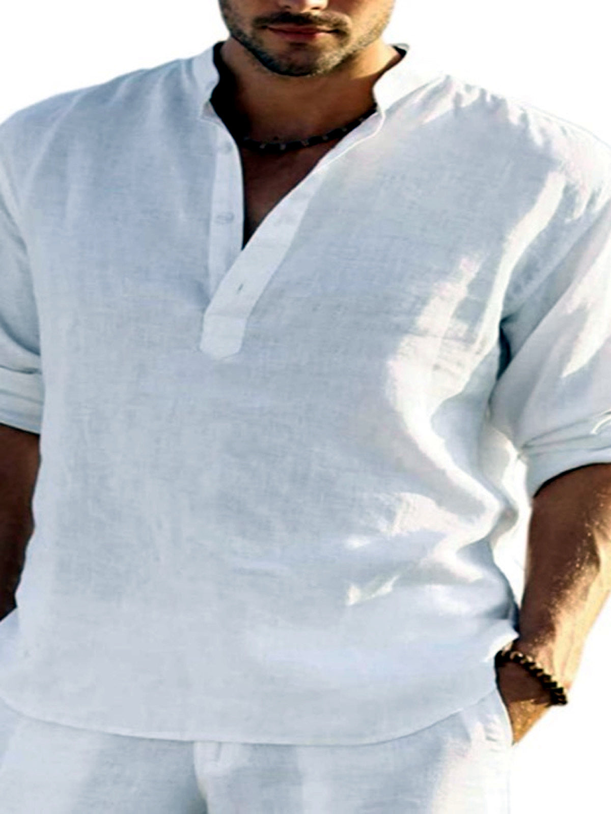 Men's Quick-Dry Henley Short Sleeve T-Shirt in White - product view