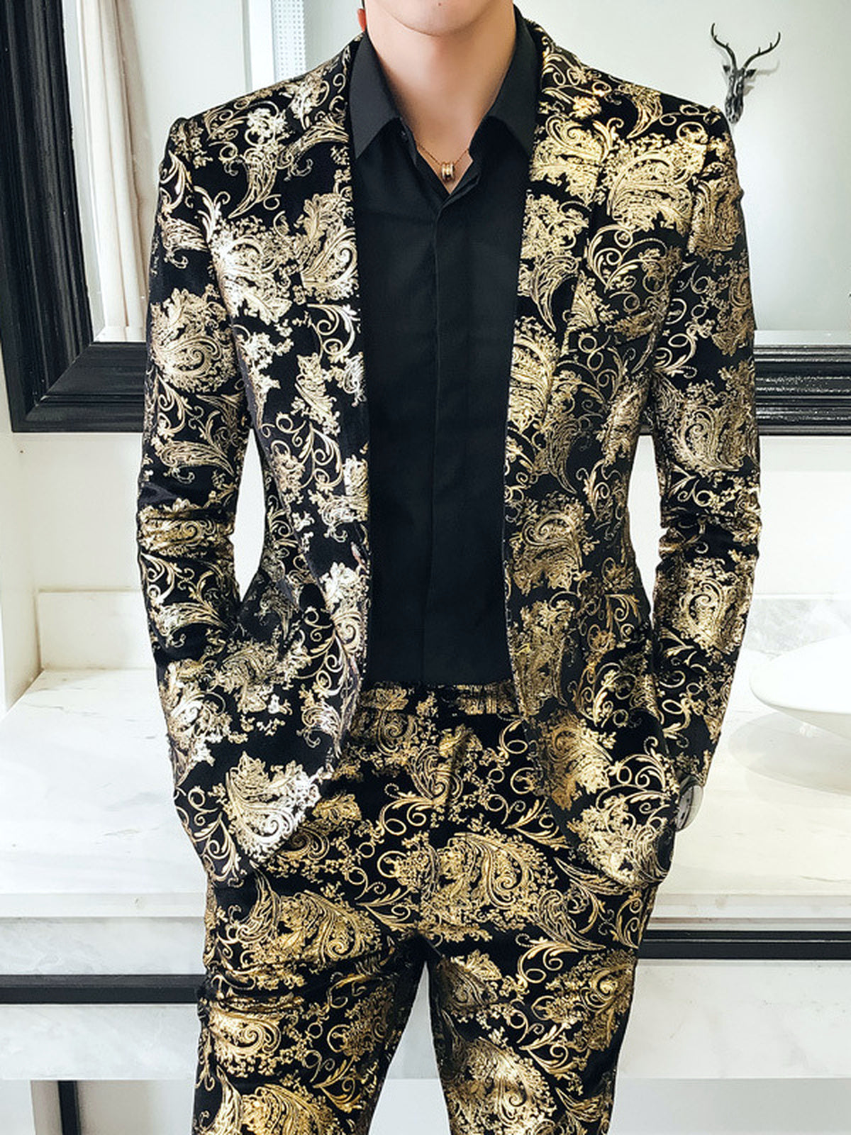 Men's Lightweight Business Blazer and Pants Set Casual Suit Outfit in 1999(+) - product view