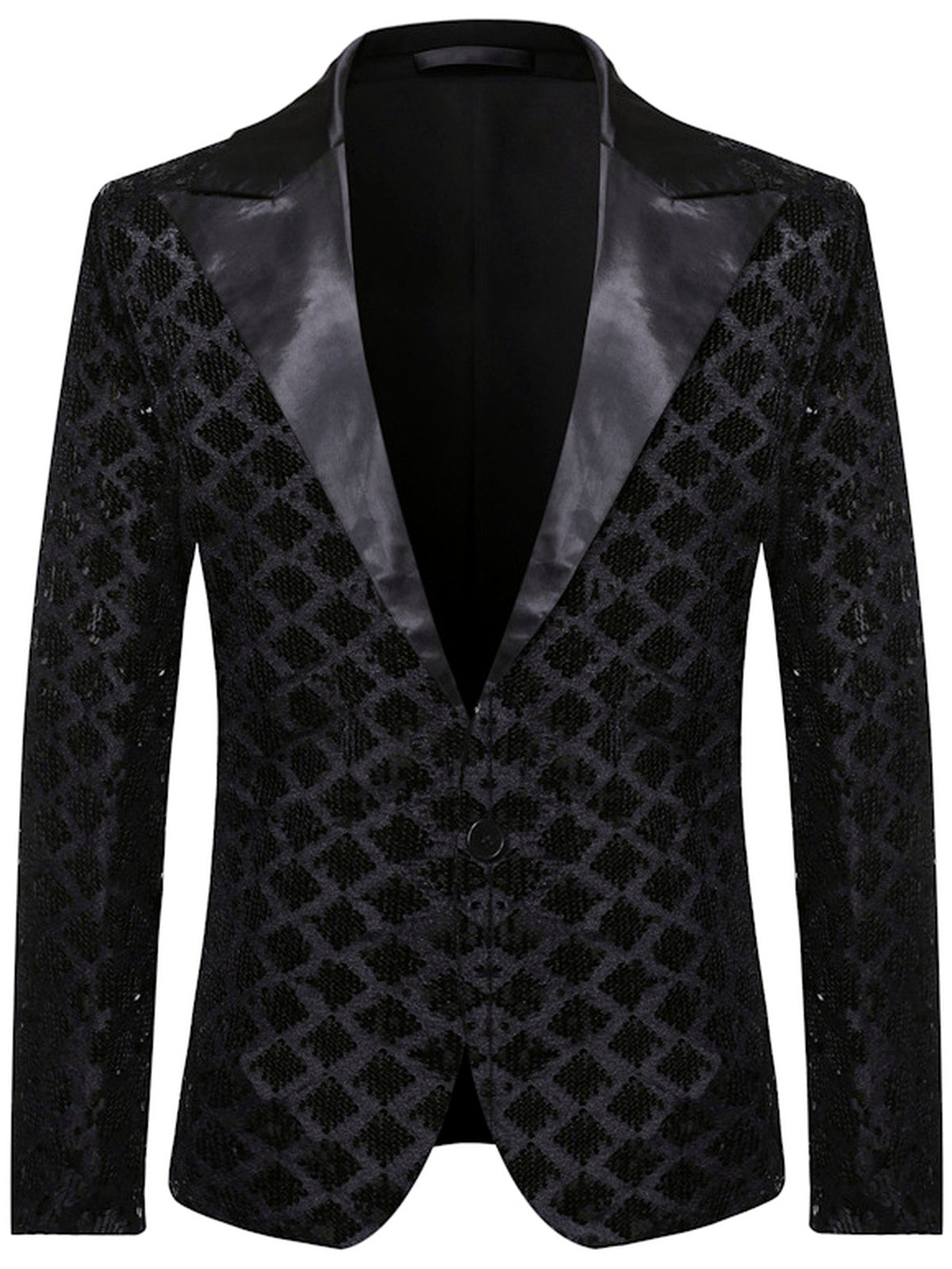Men's Jacquard Blazer Suit Jacket One Button Party Banquet Formal Outfit in Black - product view
