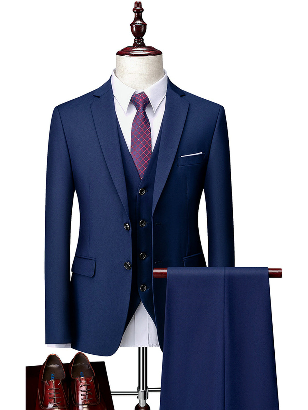 Men's Lightweight Business Blazer and Pants Set Casual Suit Outfit in Navy - product view