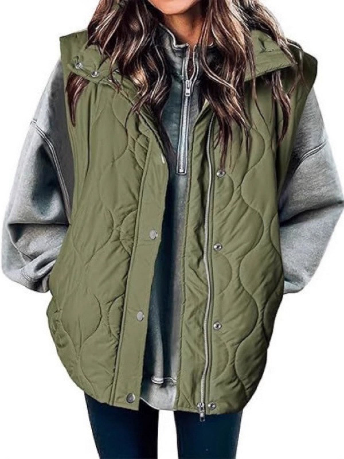 Women's Sleeveless Puffer Vest Solid Color Zip Button Casual Winter Waistcoat product image