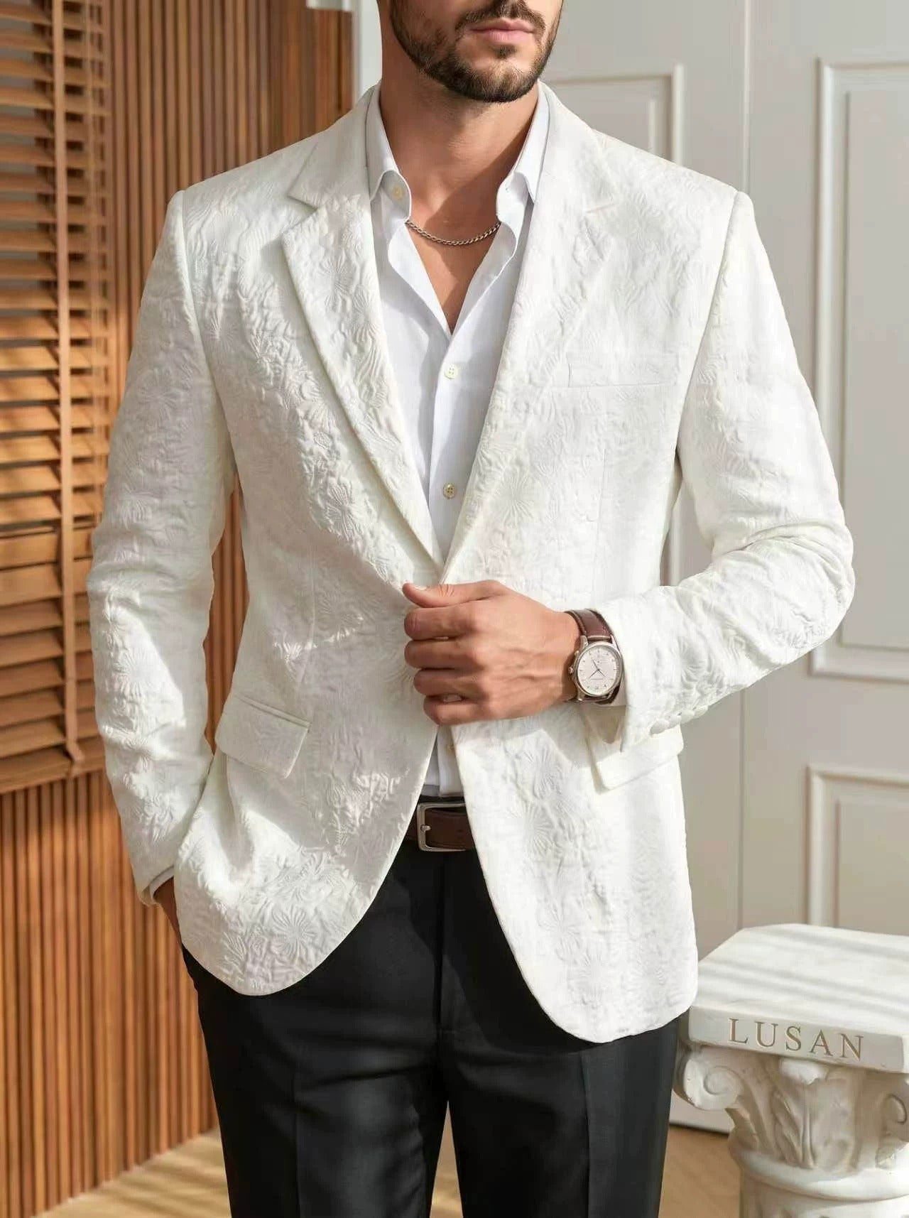 Men's Jacquard Blazer Suit Jacket One Button Party Banquet Formal Outfit product image