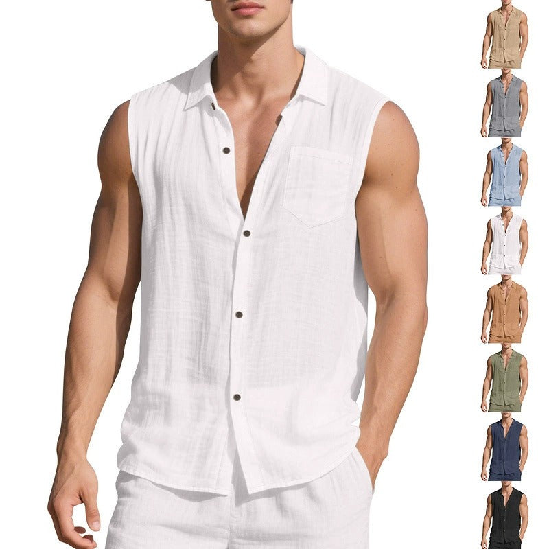Men's Sleeveless Linen Vest Shirt Lightweight Casual Summer Top product image
