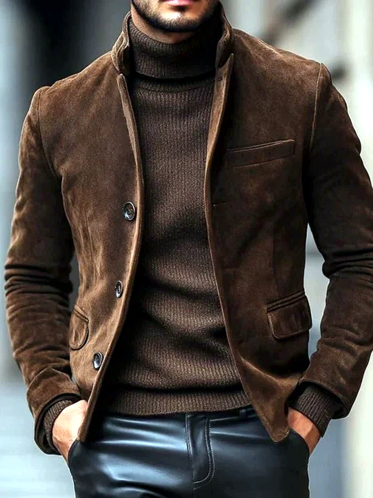 Men's 翻领 Long Sleeve Jacket Casual 冬季 in :0.6KG - product view