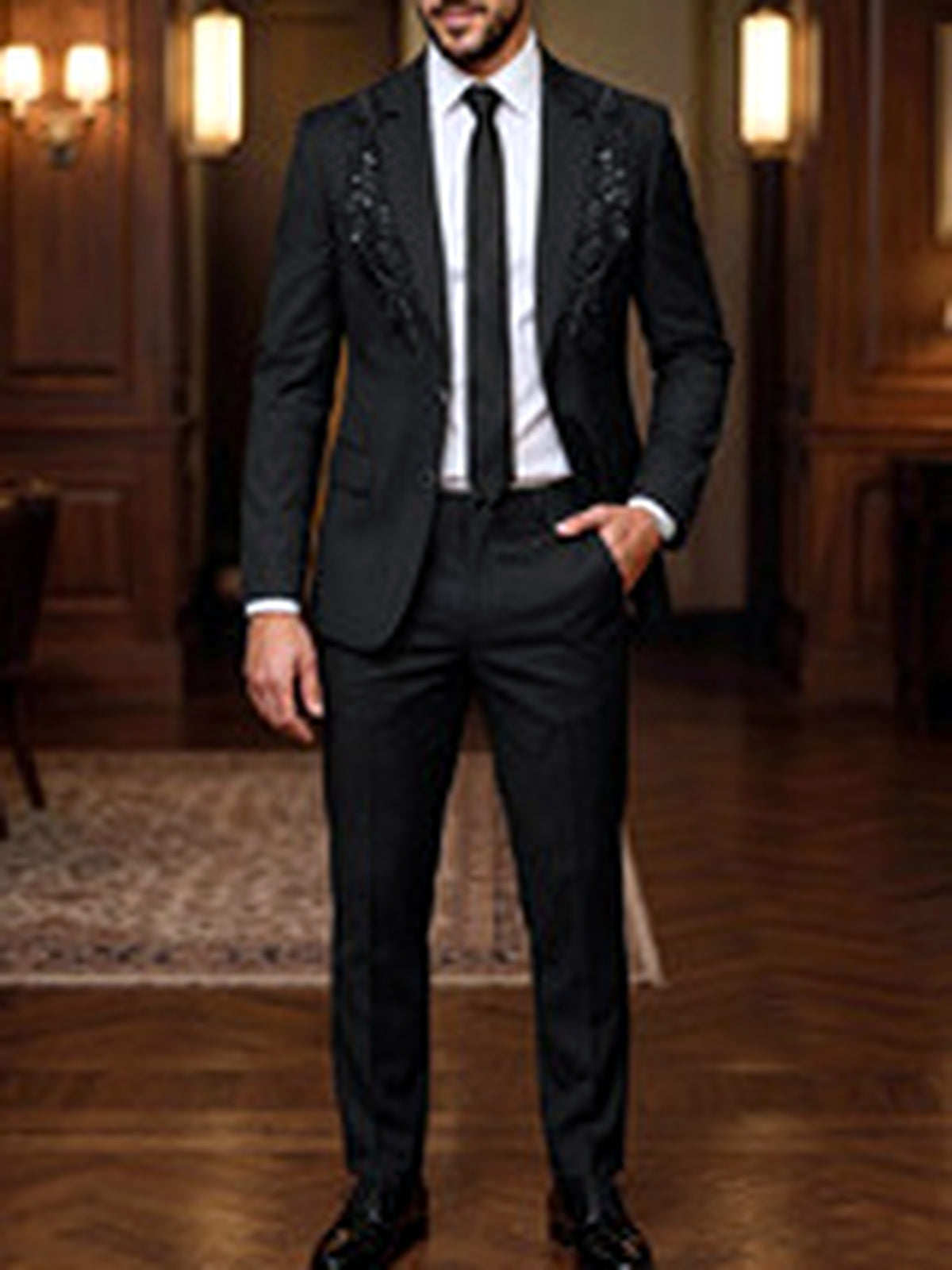 Men's Jacquard Blazer Suit Jacket One Button Party Banquet Formal Outfit - product detail view 1