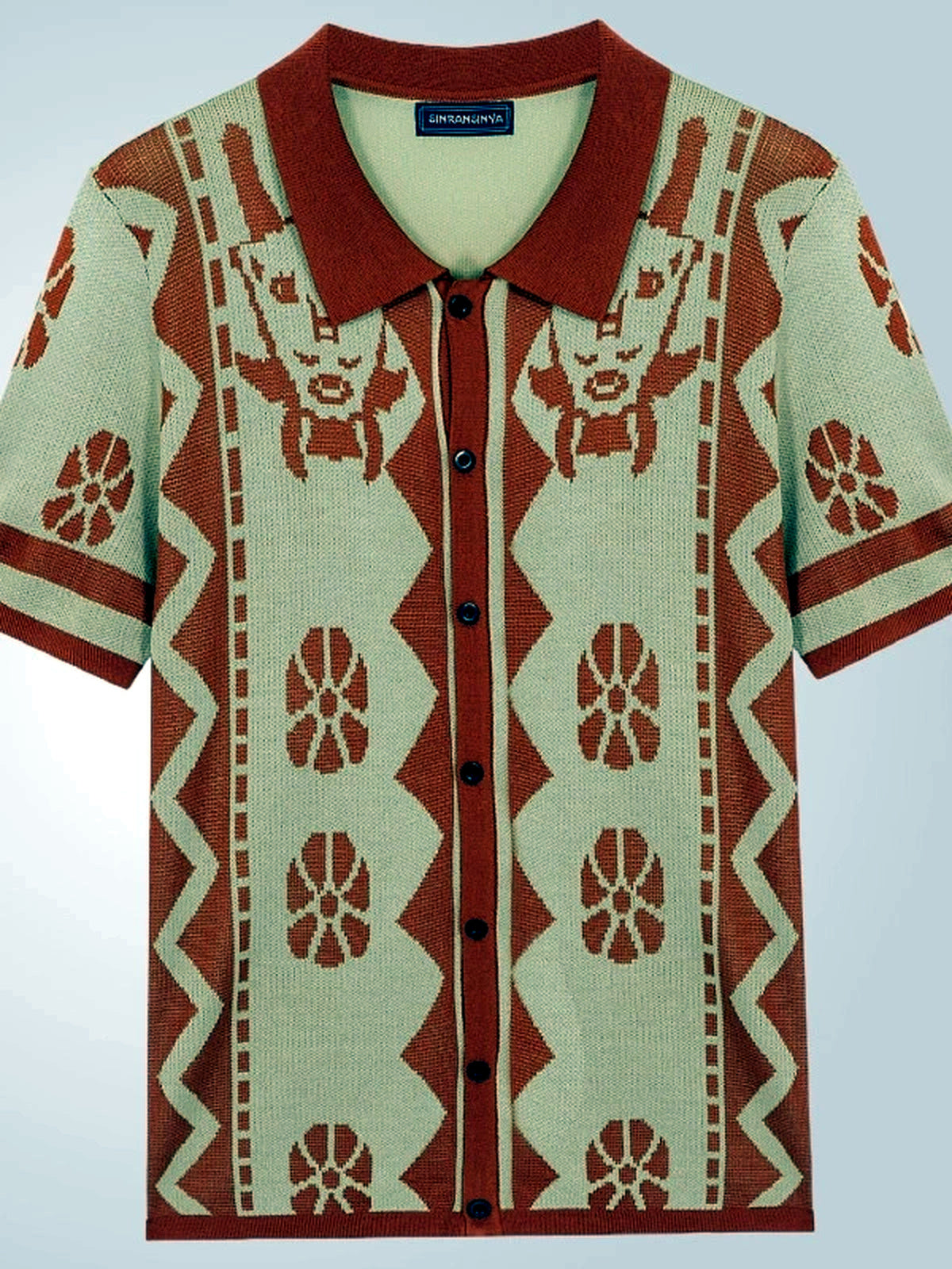 Men's Jacquard Knit Short Sleeve Polo Shirt Business Casual Summer Top - product detail view 1
