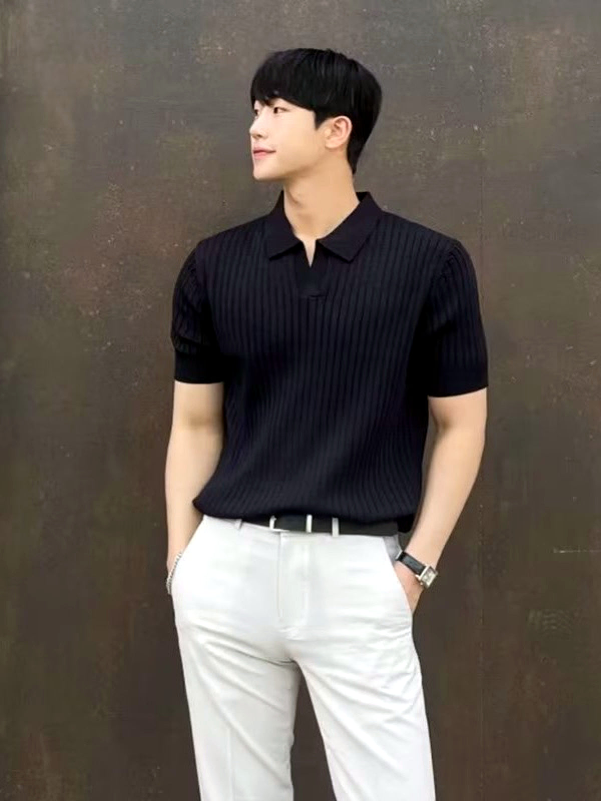 Men's Short Sleeve Polo Shirt in Black - product view