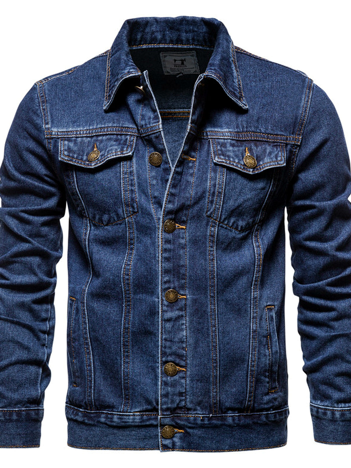 Men's Denim Jacket Slim Fit Casual Cotton Jean Jacket Streetwear Outerwear in Navy - product view
