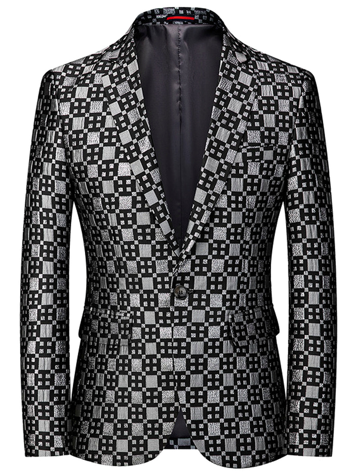 Men's Jacquard Blazer Suit Jacket One Button Party Banquet Formal Outfit in Black - product view