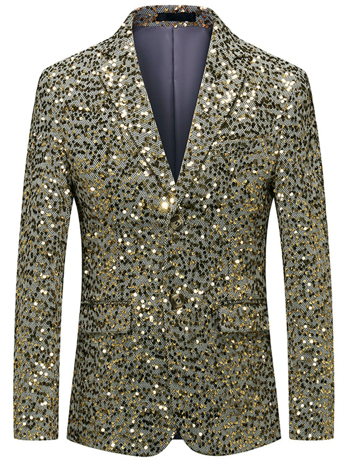 Men's Sequin Solid Color Slim Fit Long Sleeve Blazer for Everyday Smart-Casual Wear in Gold - product view