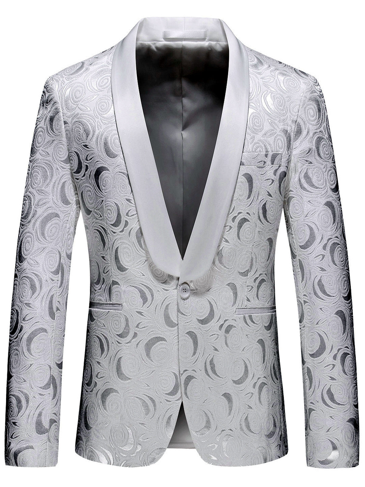 Men's Lapel Collar Solid Color Slim Fit Long Sleeve Blazer for Everyday Smart-Casual Wear in White - product view
