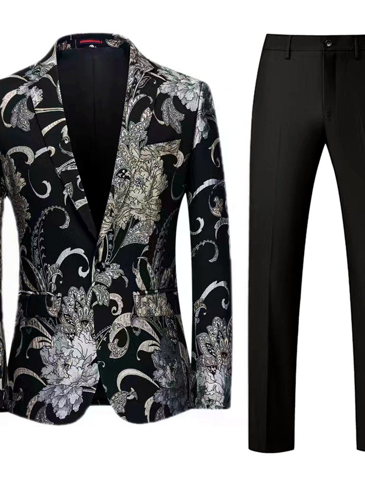 Men's Jacquard Blazer Suit Jacket One Button Party Banquet Formal Outfit in Black+Black - product view