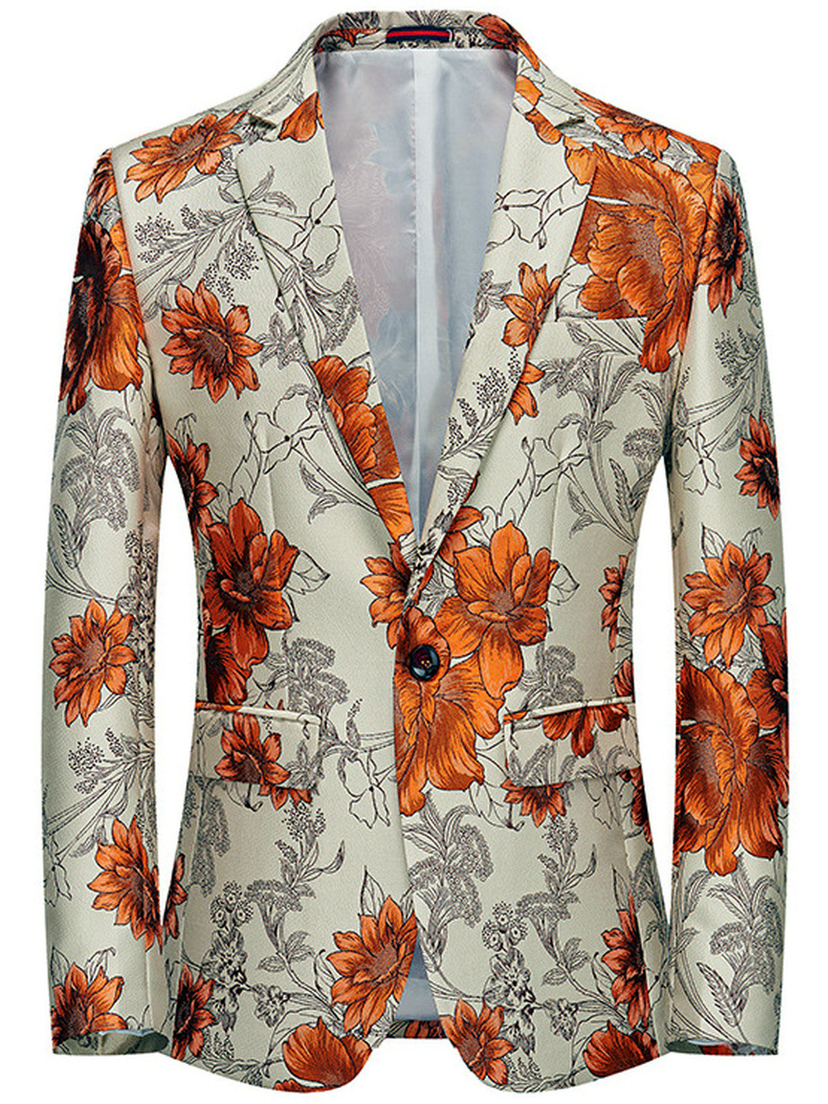 Men's Jacquard Blazer Suit Jacket One Button Party Banquet Formal Outfit in Beige - product view