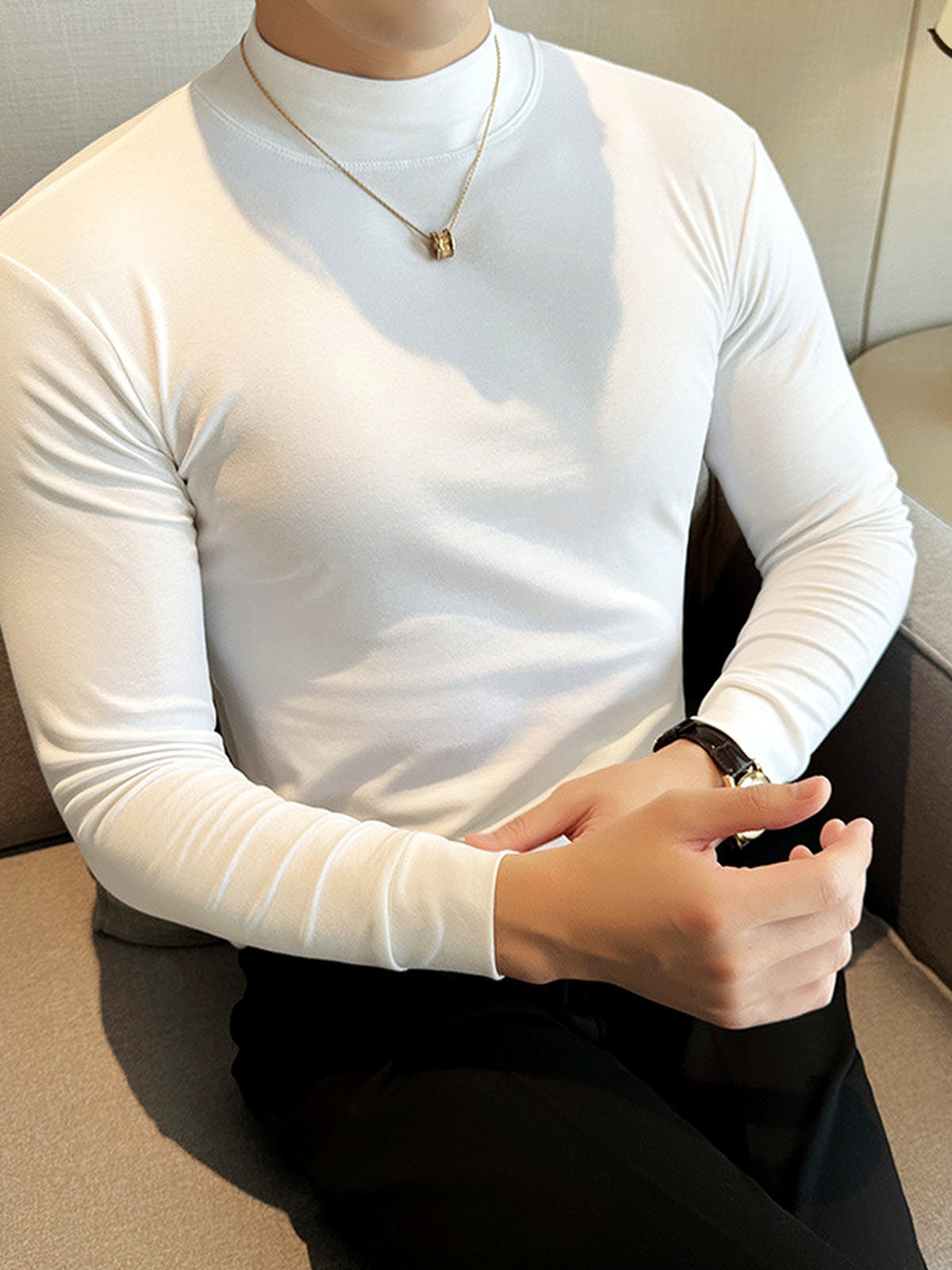 Men's Quick-Dry Henley Short Sleeve T-Shirt in White - product view