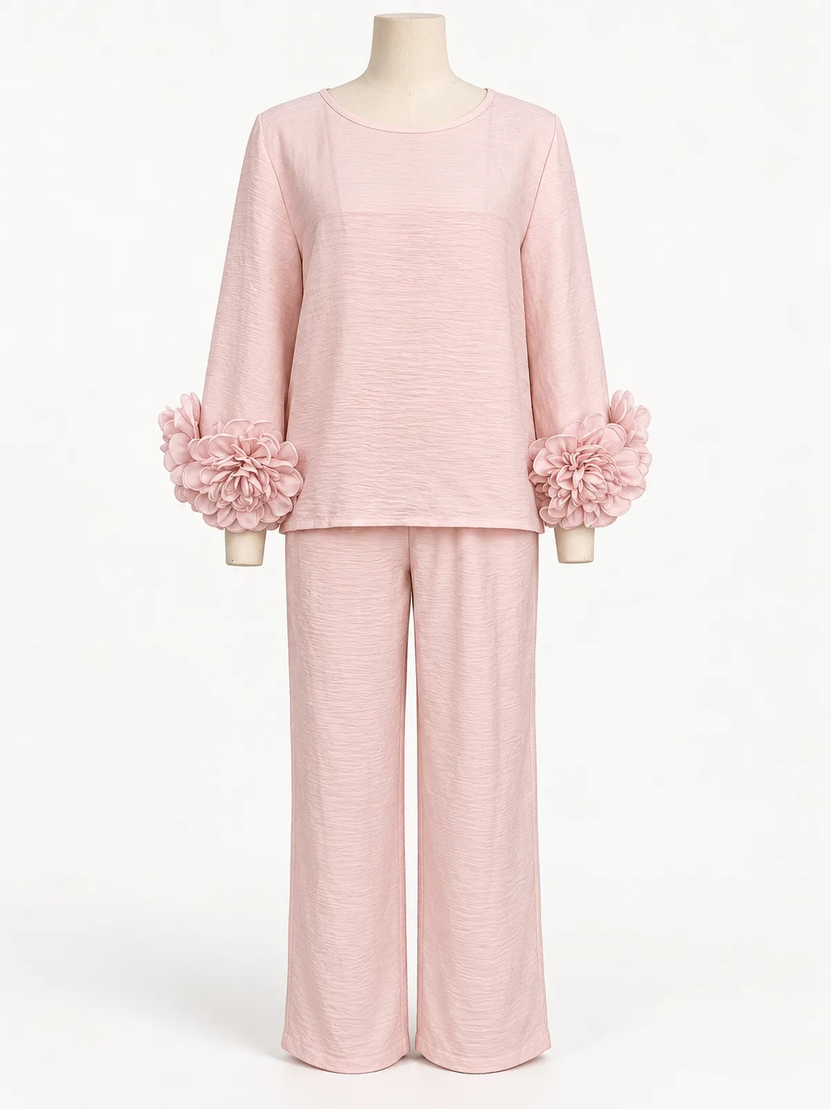 Floral-Cuff Top & Wide-Leg Pants Set - product view 2