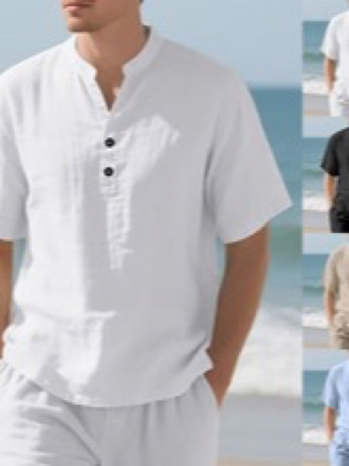 Men's Linen Blend Short Sleeve Shirt Lightweight Casual Summer Button Shirt product image