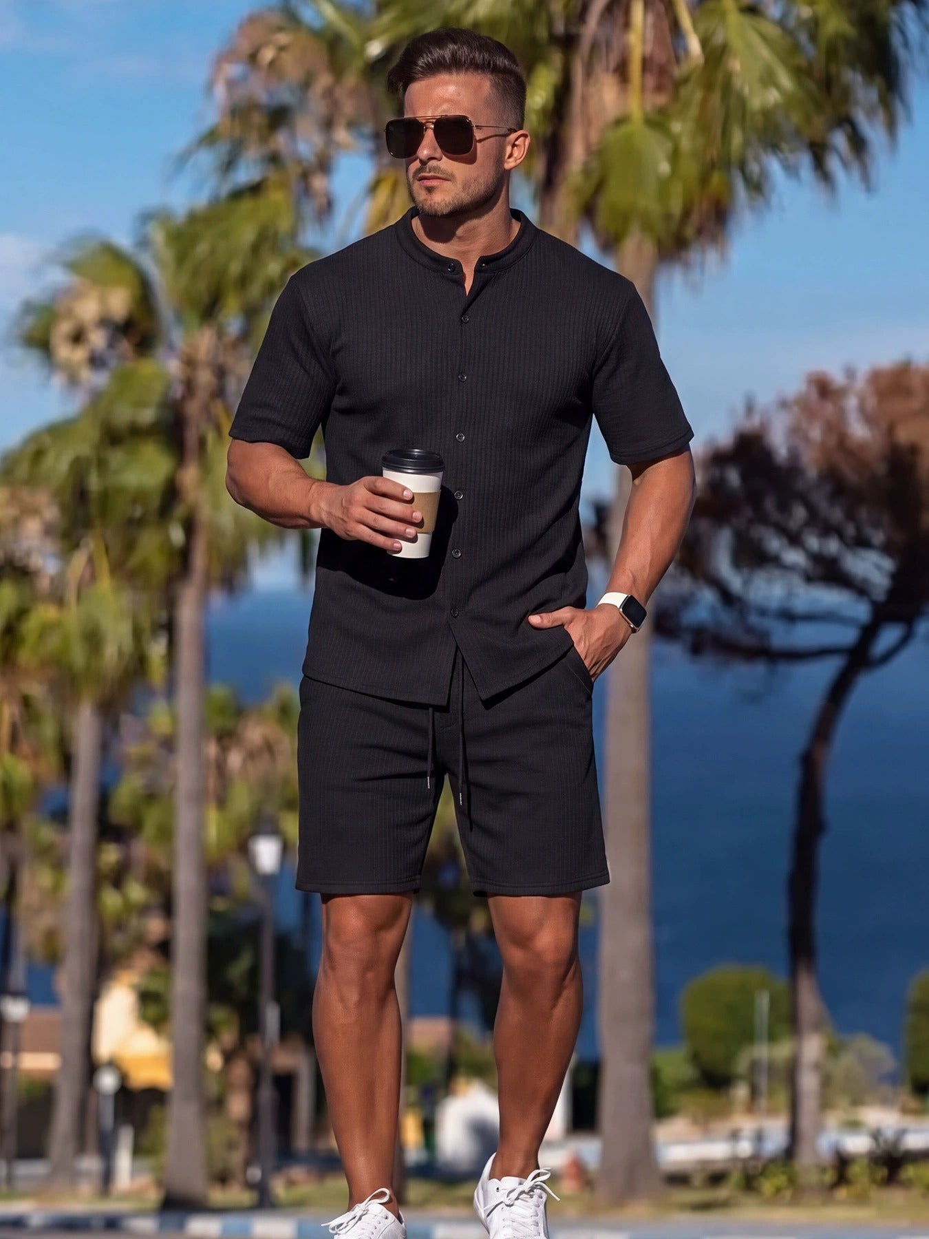 Men's Lyocell Cotton Casual Bermuda Shorts Elastic Waist Summer Shorts product image