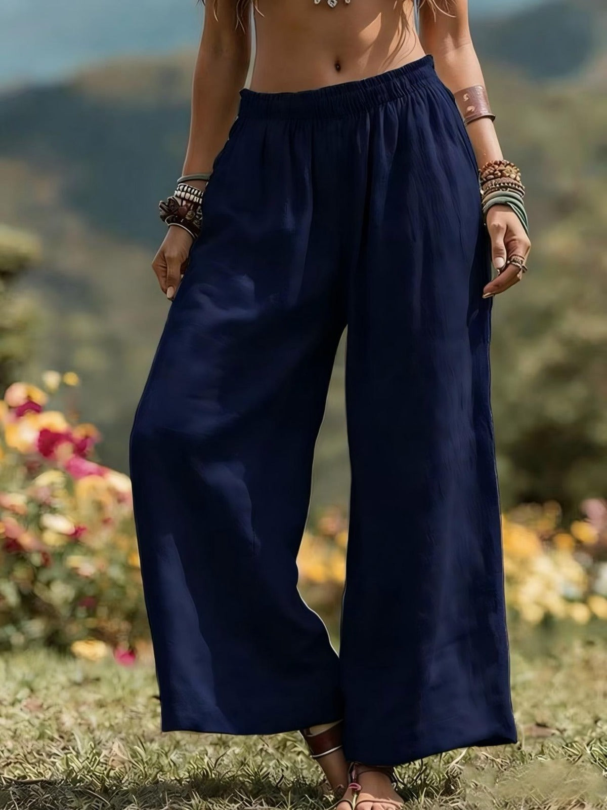 Women's Elastic Waist Wide Leg Pants Loose Casual Fall Winter Trousers product image