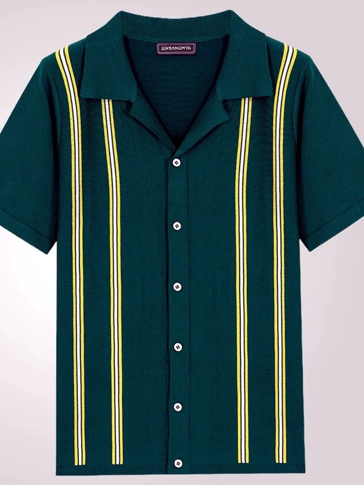 Men's Striped Jacquard Knit Short Sleeve Polo Shirt Business Casual Summer Top - product detail view 1