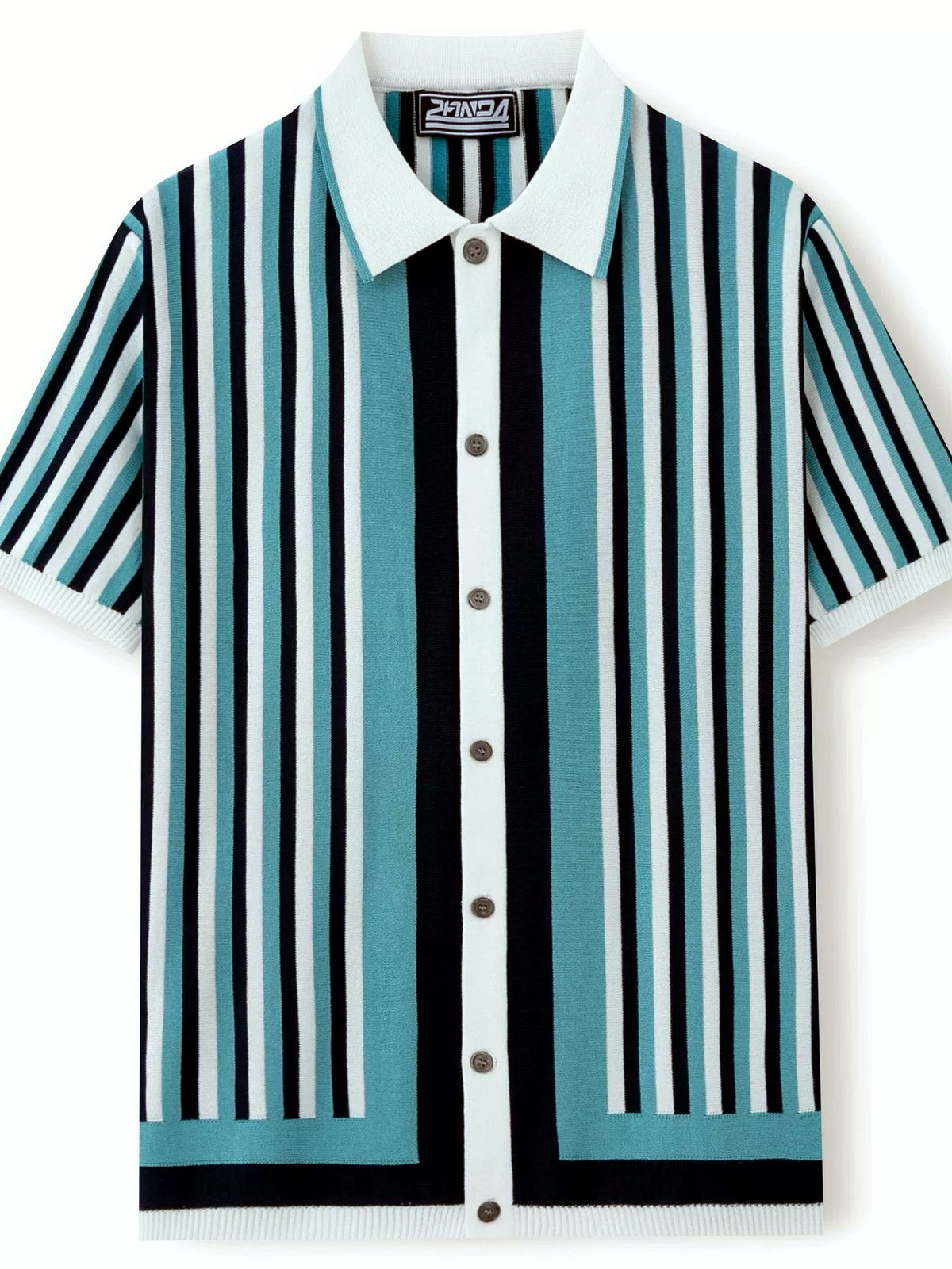 Men's Striped Jacquard Knit Short Sleeve Polo Shirt Business Casual Summer Top - product detail view 1
