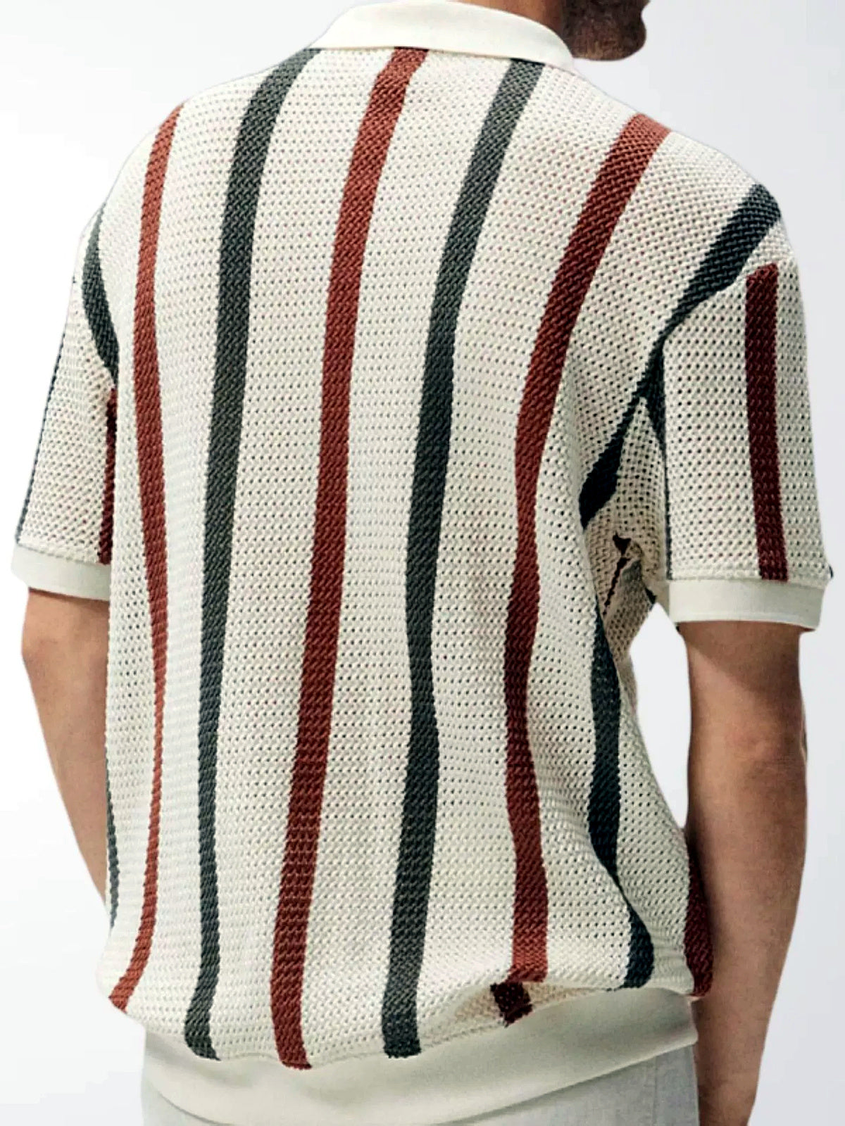 Men's Striped Jacquard Knit Short Sleeve Polo Shirt Business Casual Summer Top - product detail view 2
