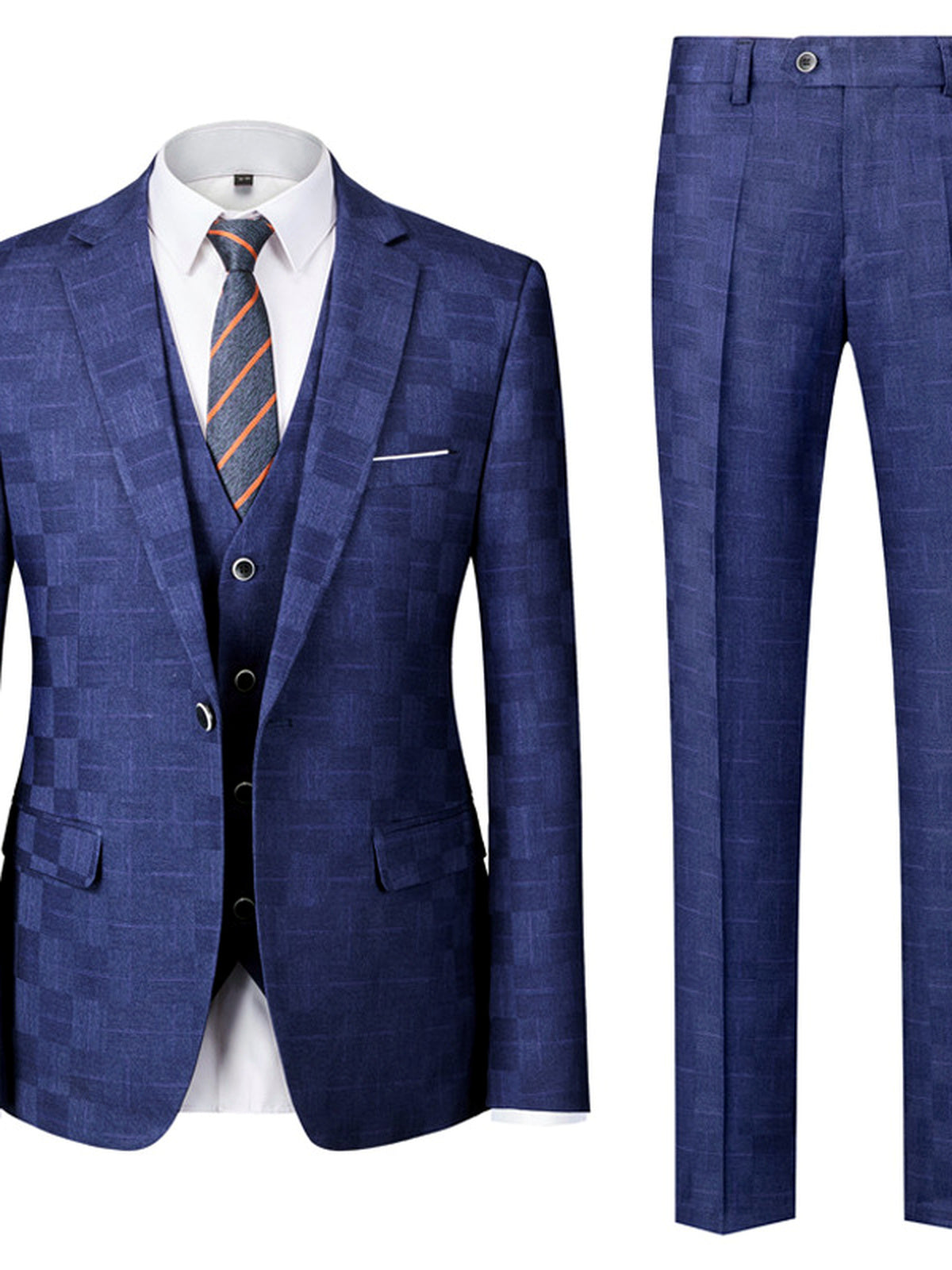 Men's Lightweight Business Blazer and Pants Set Casual Suit Outfit in Blue - product view