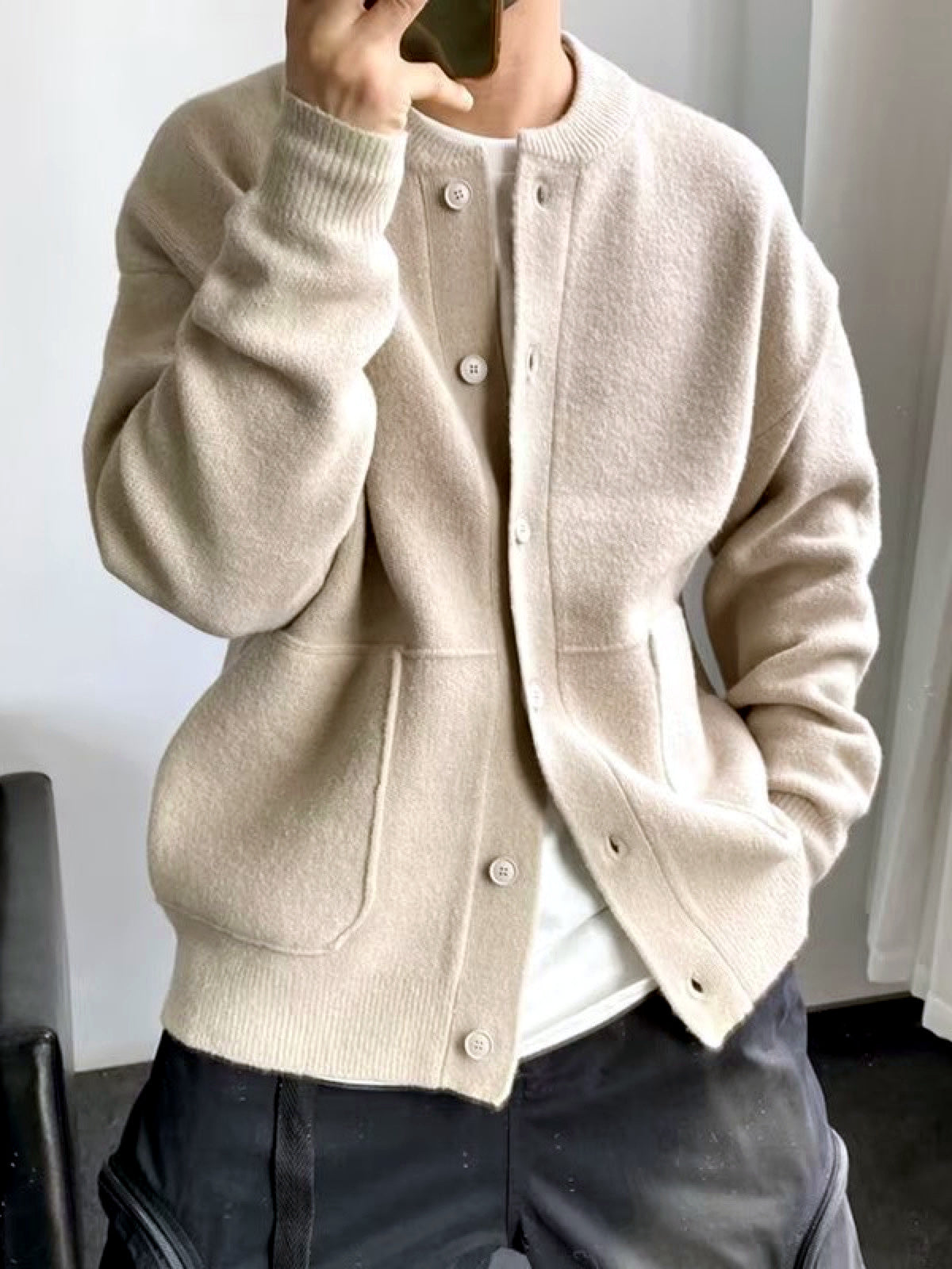 Men's Solid Color Knit Cardigan Casual in Apricot - product view