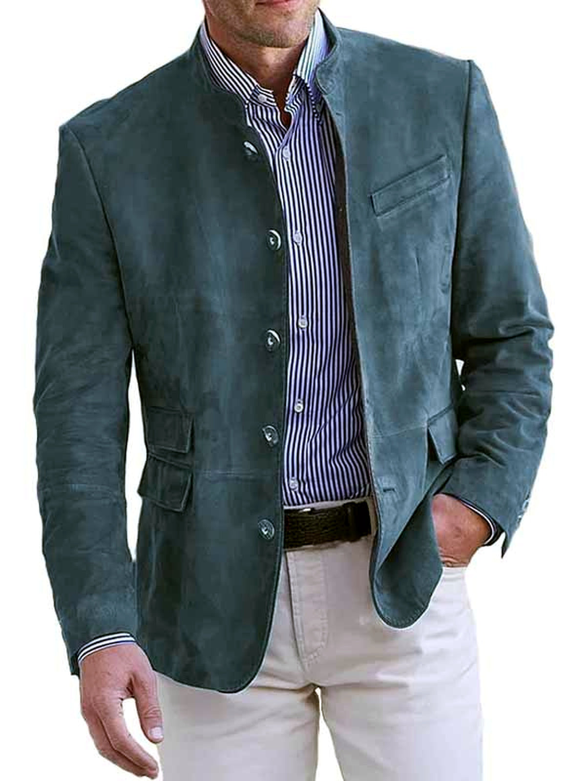 Men's Long Sleeve Blazer Casual Winter in Ocean Blue - product view