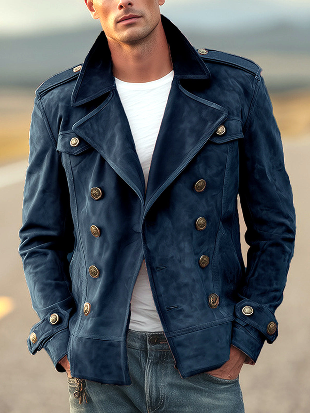 Men's 翻领 Long Sleeve Jacket Casual 冬季 in Dark Blue - product view