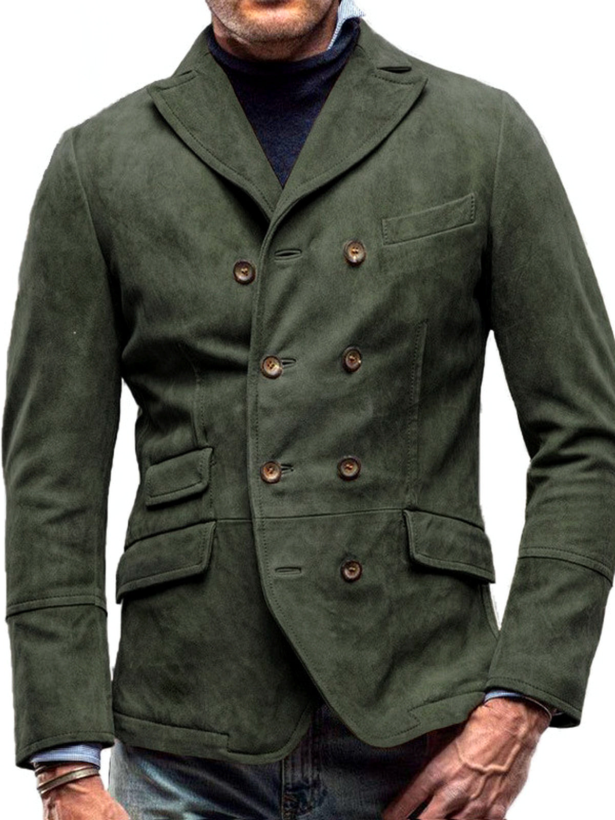 Men's Lapel Collar Long Sleeve Shirt Casual Winter in Army Green - product view