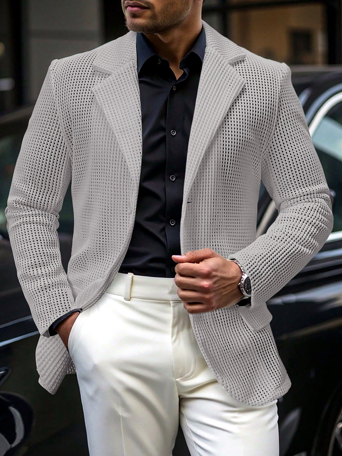 Men's Jacquard Blazer Suit Jacket One Button Party Banquet Formal Outfit