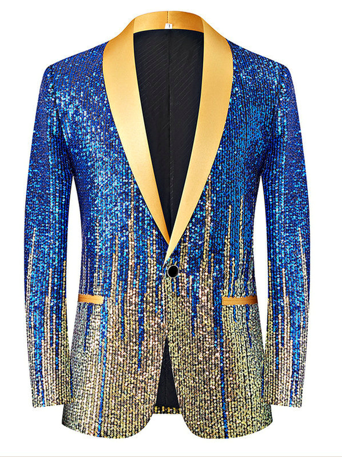 Men's Slim Fit Blazer for Everyday Smart-Casual Wear in Gold / Blue - product view