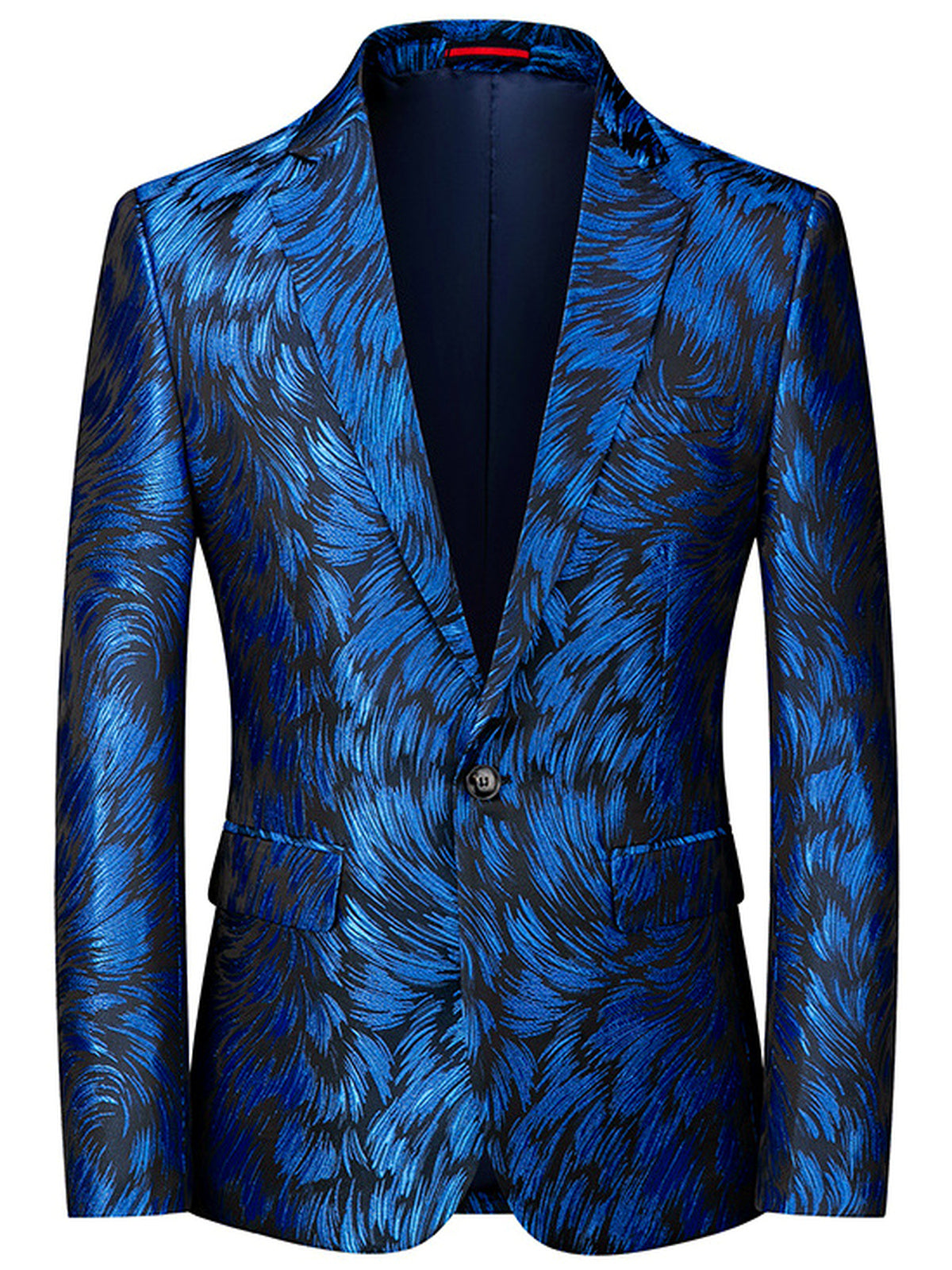 Men's Jacquard Blazer Suit Jacket One Button Party Banquet Formal Outfit in Blue - product view