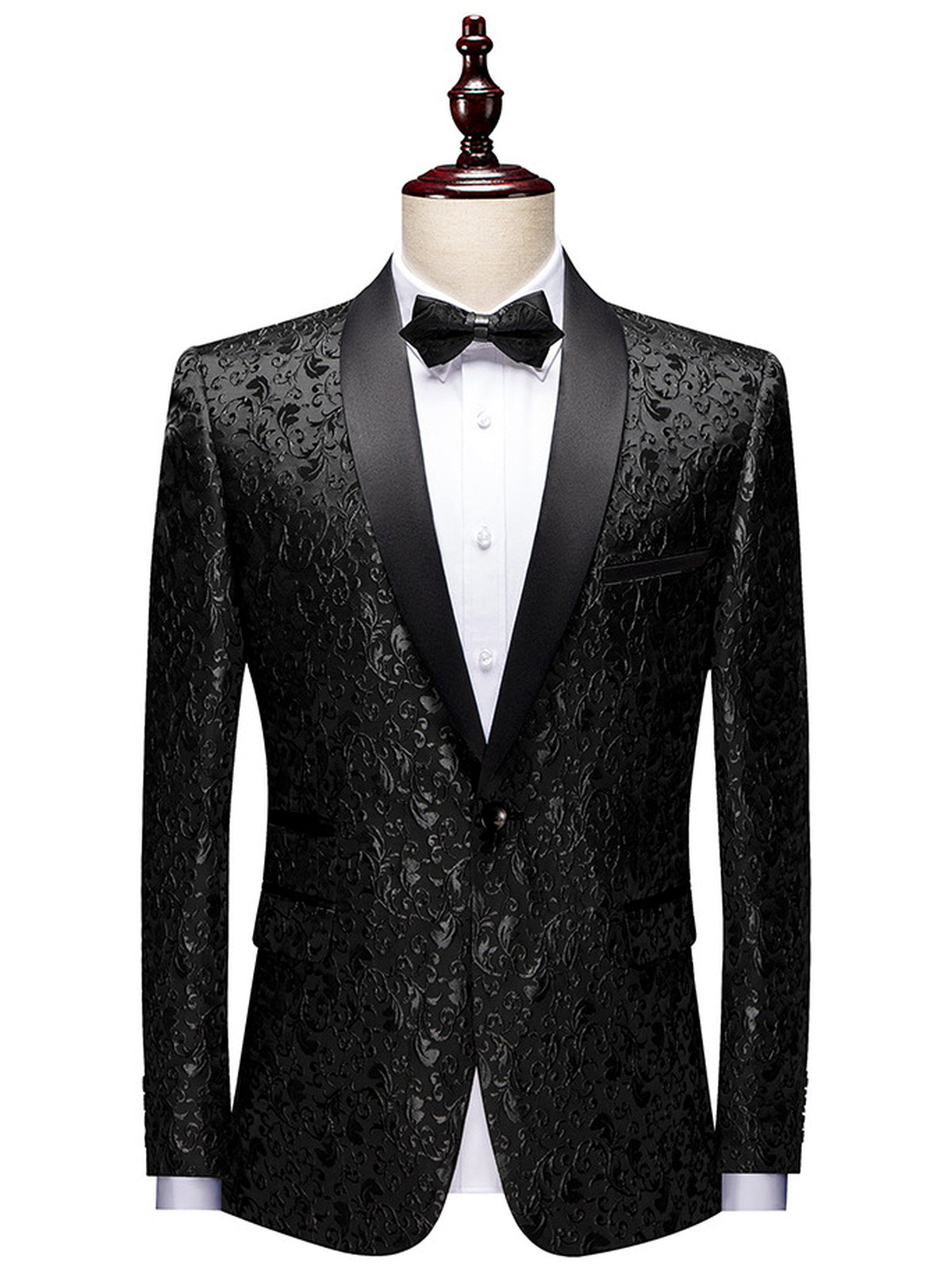 Men's Jacquard Blazer Suit Jacket One Button Party Banquet Formal Outfit in Black(+) - product view