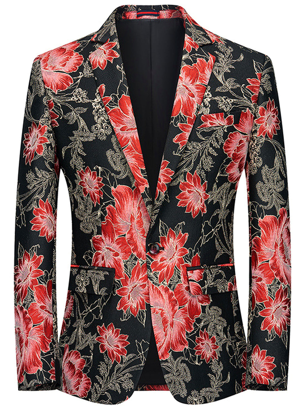 Men's Jacquard Blazer Suit Jacket One Button Party Banquet Formal Outfit in Red - product view