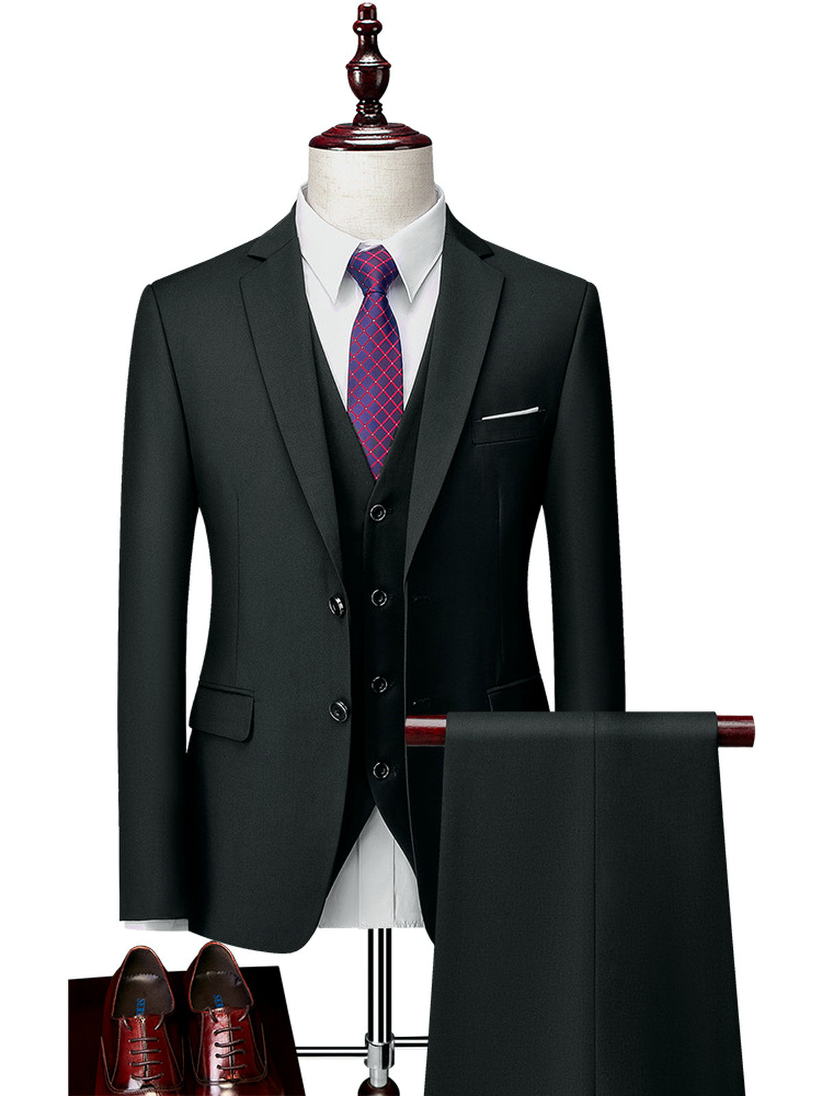 Men's Lightweight Business Blazer and Pants Set Casual Suit Outfit in Black - product view