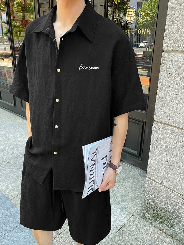 Men's Lyocell Linen Summer Two-Piece Set Black product image